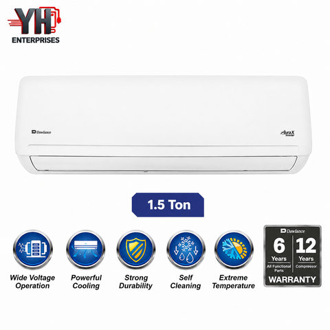 Dawlance Aura X 1.5 Ton Inverter AC 18000 BTU Heat and Cool 150V Low Voltage 4D Airflow Fast Cooling Gold Fin YH Enterprises
