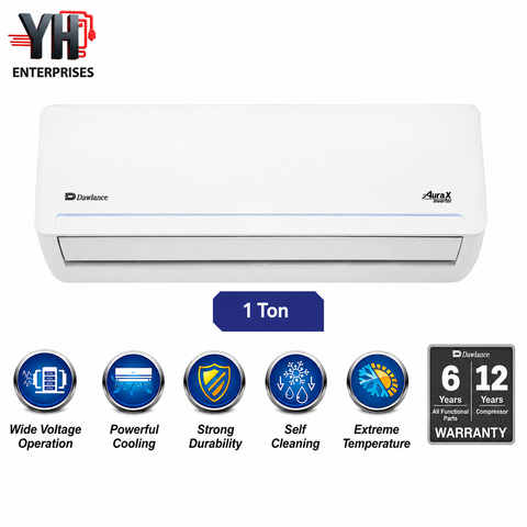 Dawlance Aura X 1 Ton Inverter AC 12000 BTU Heat and Cool 150V Low Voltage 4D Airflow Fast Cooling Gold Fin YH Enterprises