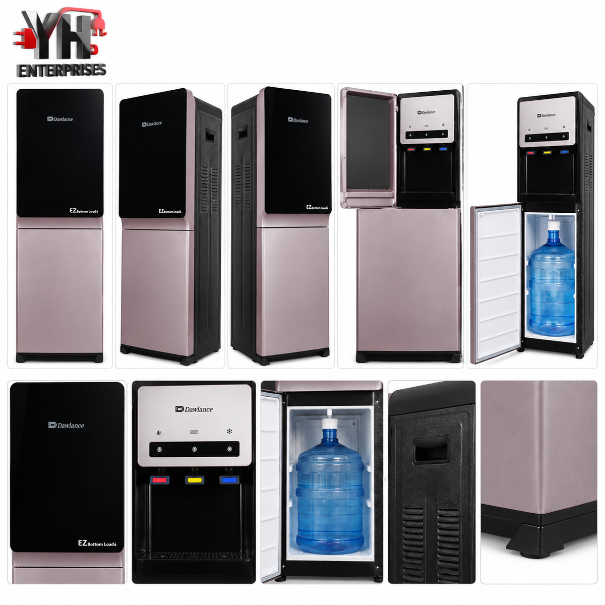 Dawlance DBD-1034 Champagne EZ Bottom Load Water Dispenser with Glass Door, Auto Refill Technology, Empty Bottle Alarm and Stainless Steel Hot and Cold Water Tanks | YH Enterprises