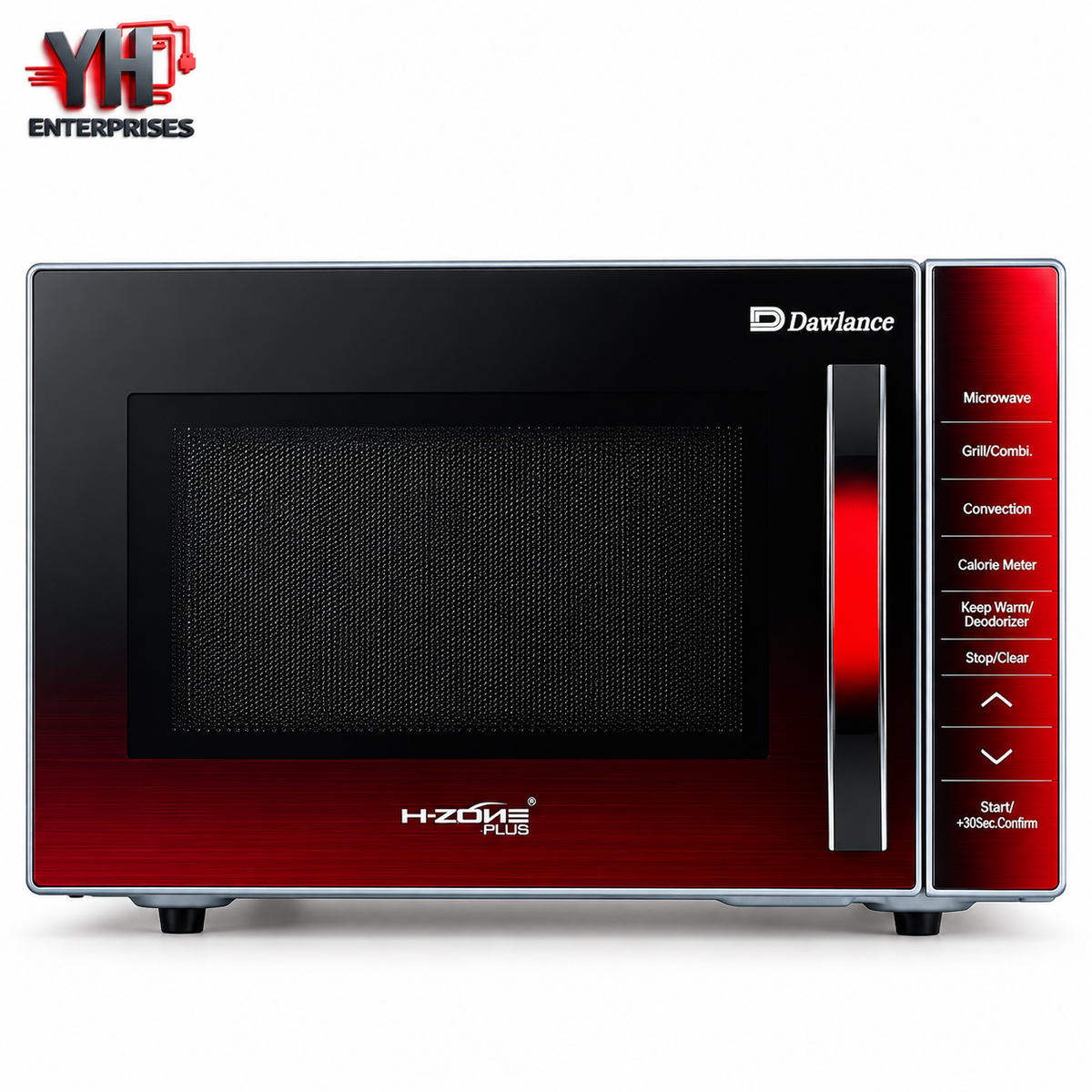 Dawlance DW-115-CHZP 25-Litre Black and Red Combination Baking Microwave Oven with Digital Display, Convection Cooking, Grill and Auto Menus | YH Enterprises