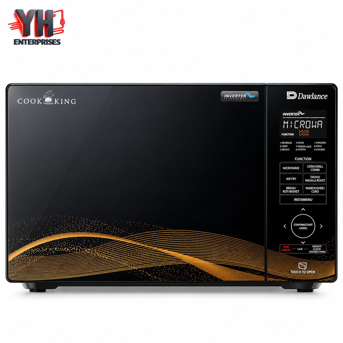 Dawlance DW 560 28-Litre Black Inverter Air Fryer Combination Microwave Oven with Convection Baking, Grilling, Built-In Recipes, Keep-Warm Function and Child Lock | YH Enterprises