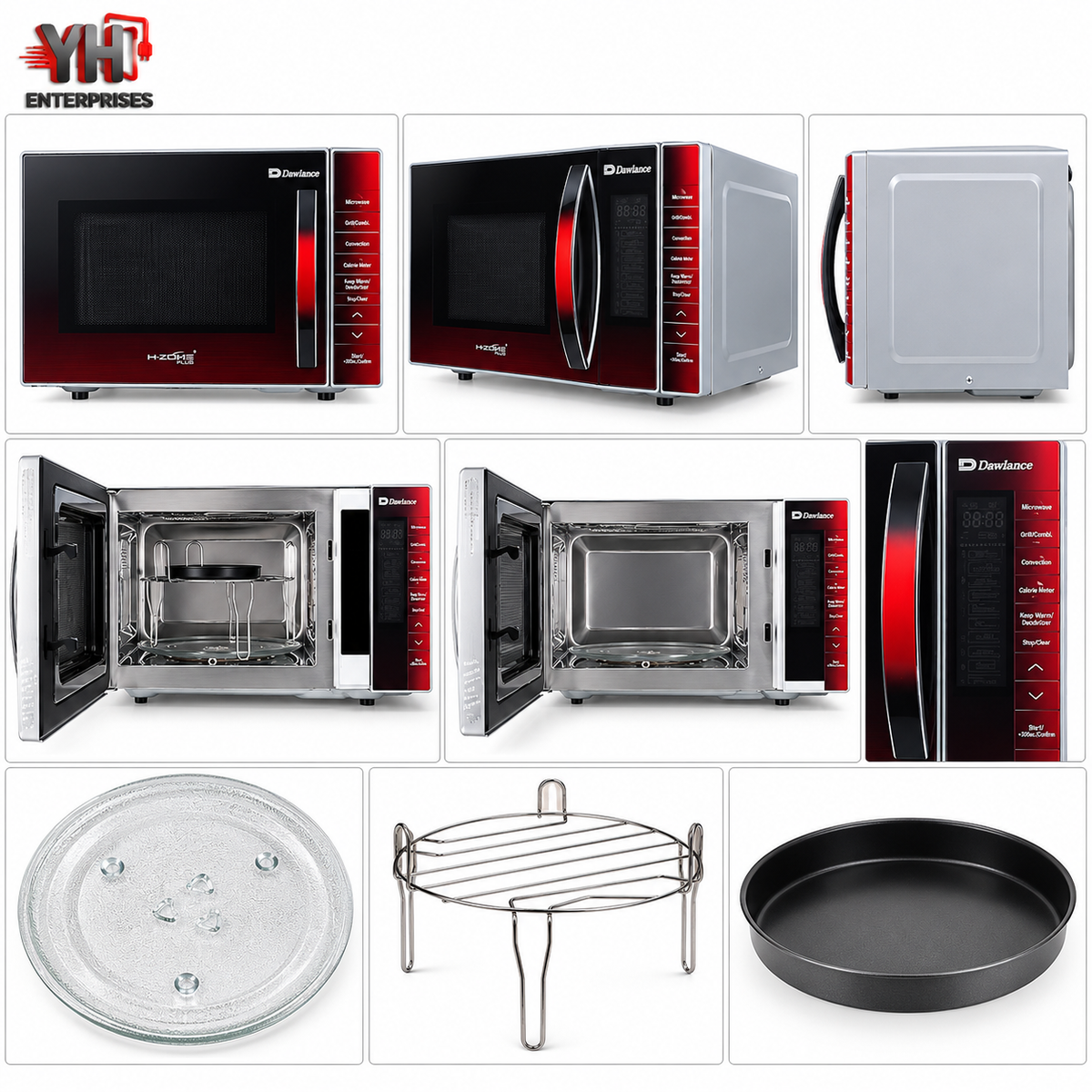 Dawlance DW-115-CHZP Black and Red 25-Litre Baking Microwave with 800W Power, 4 Combination Modes, Convection Preheating, Keep-Warm Function and Child Lock | YH Enterprises