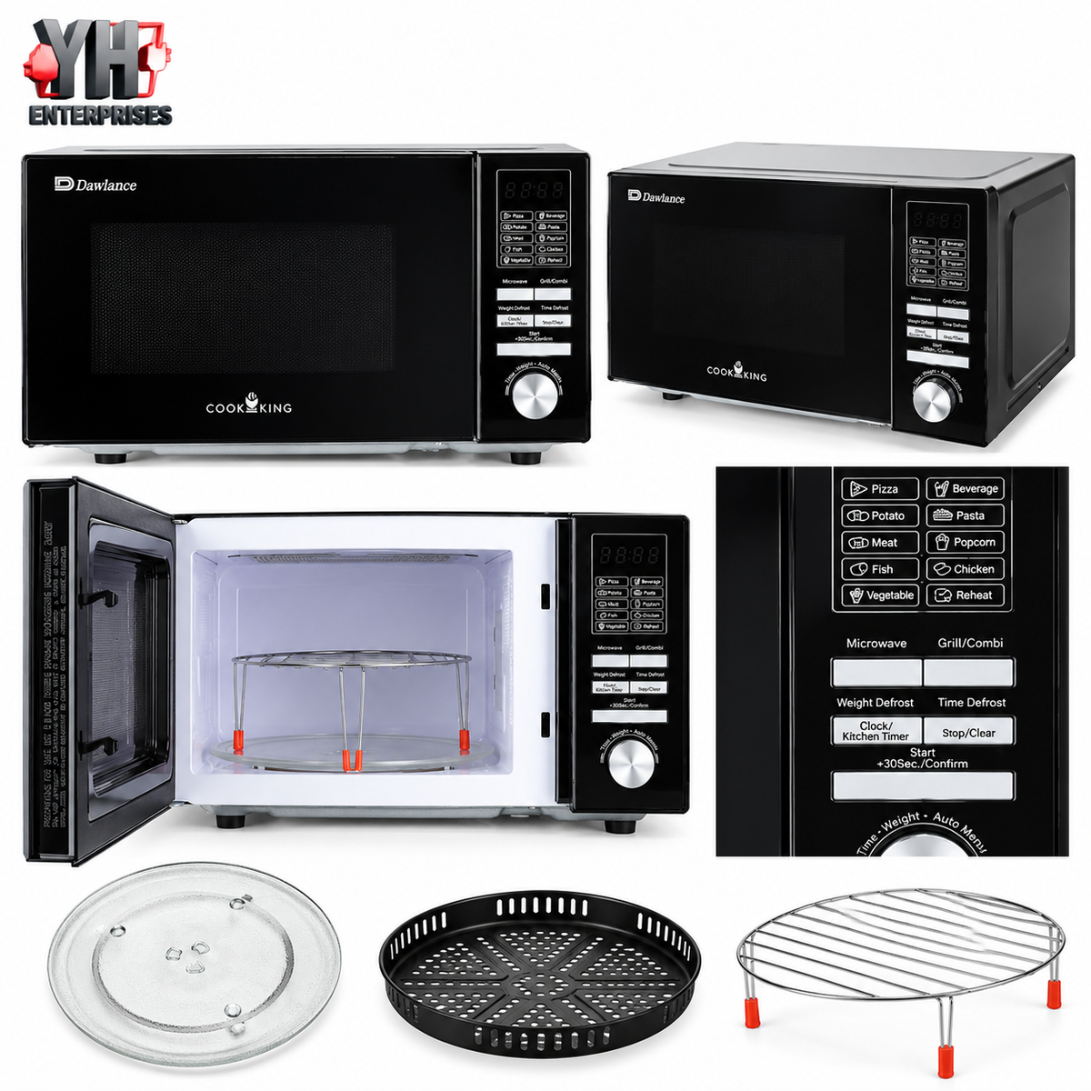 Dawlance DW-128-G Black 28-Litre Digital Grill Microwave with 900W Power, Auto Menus, Express Cooking, Multi-Stage Cooking and Child Safety Lock | YH Enterprises