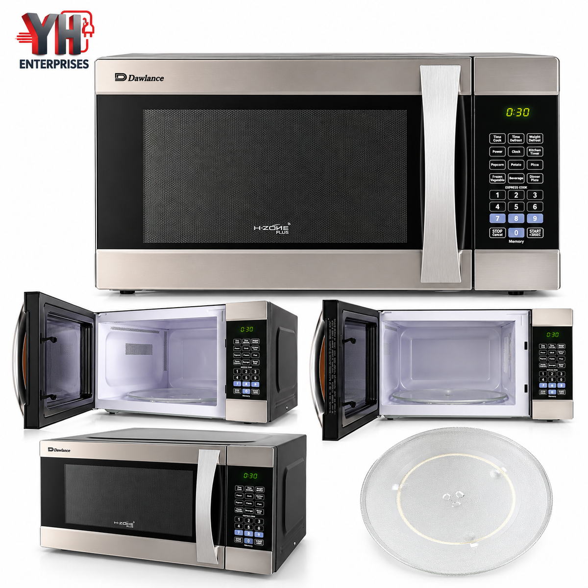 Dawlance DW-162-HZP Large 62-Litre Silver Solo Microwave Oven with Digital Number Pad, Express Cooking, Weight and Time Defrost, Memory Function and 10 Power Levels | YH Enterprises