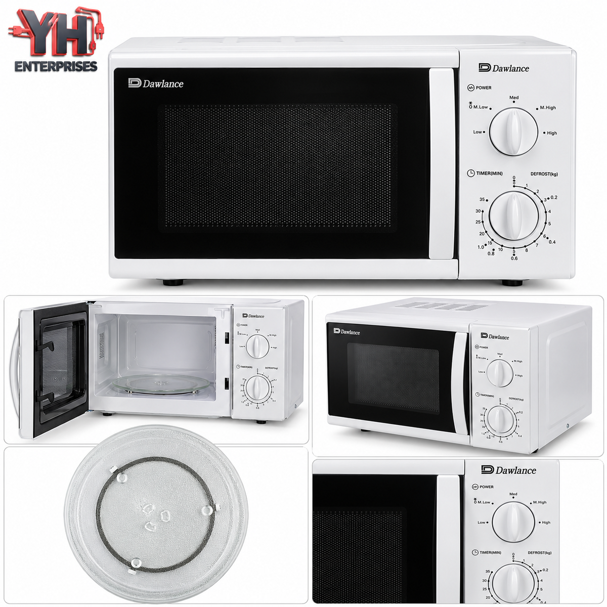 Dawlance DW-210 S SOLO White 20-Litre Solo Microwave Oven with Mechanical Controls, 700W Heating Power and Compact Freestanding Design | YH Enterprises