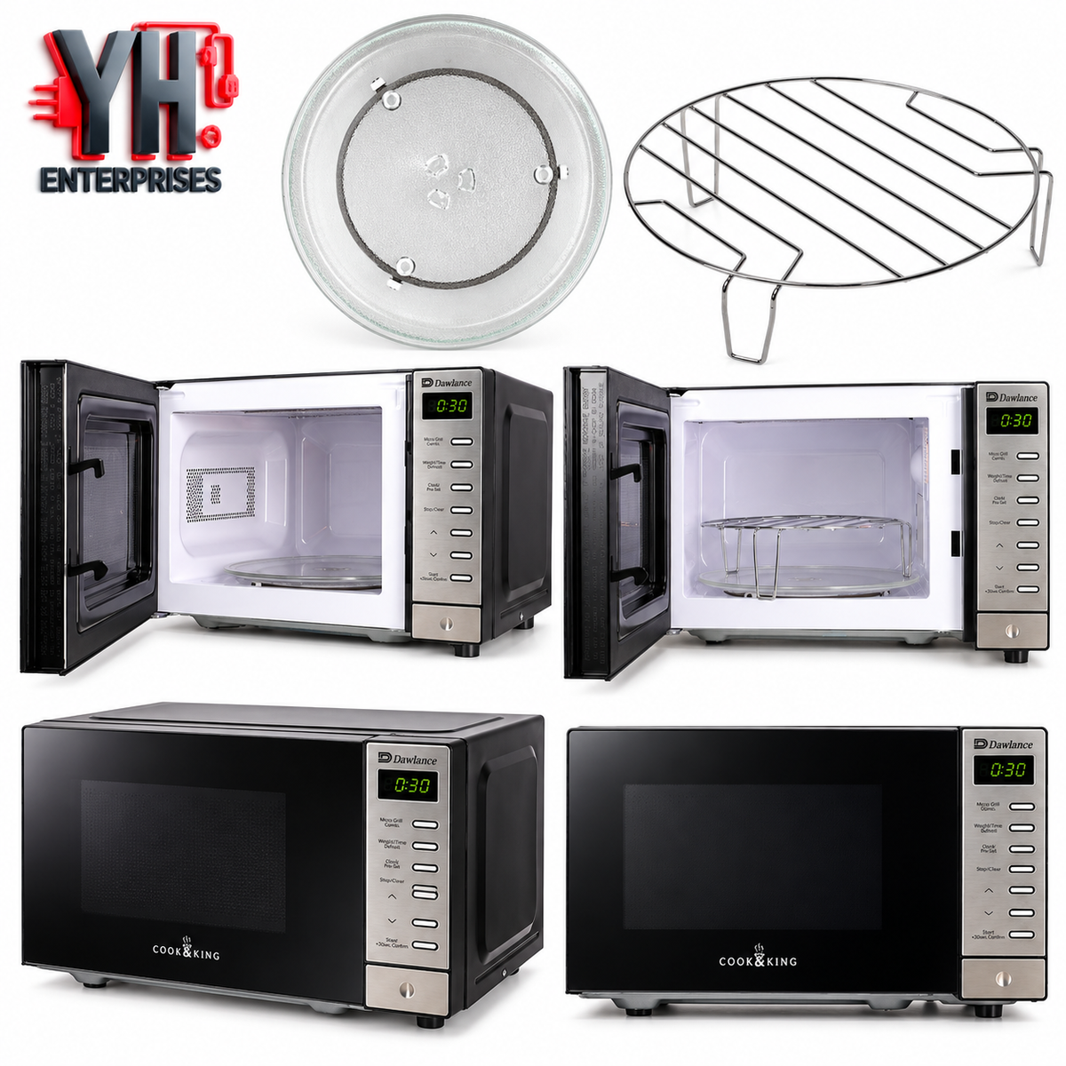 Dawlance DW-297-GSS Black 20-Litre Digital Grill Microwave with Combination Cooking, Weight and Time Defrost, Preset Cooking, Auto Menus and Child Safety Lock | YH Enterprises