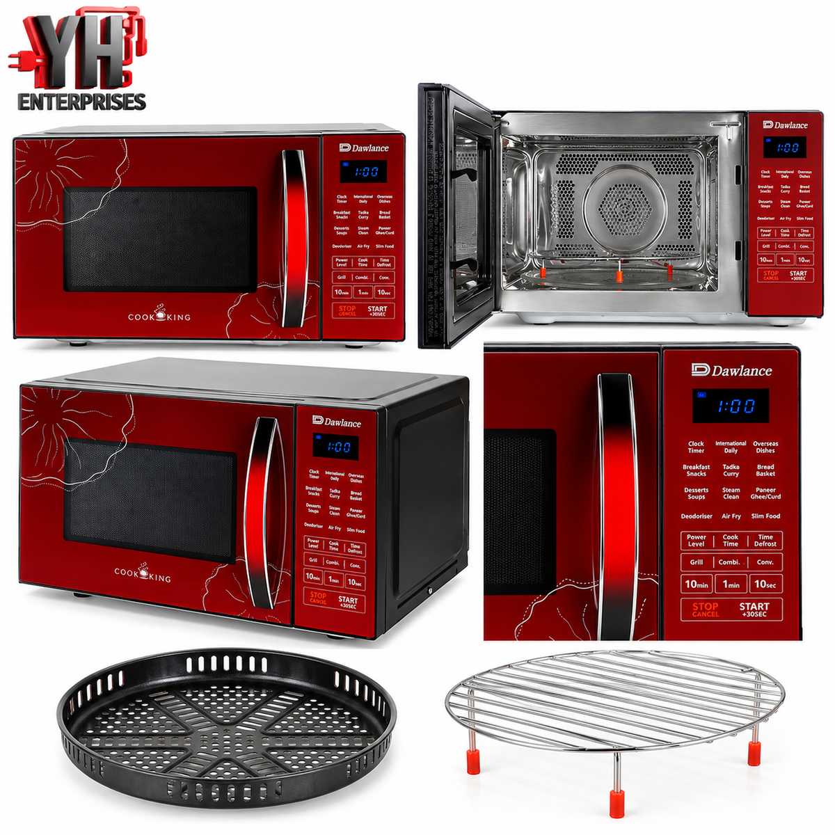 Dawlance DW 530-AF Red 30-Litre Air Fryer Microwave with 4 Combination Modes, Auto Menus, Express Cooking, Keep-Warm Function and Child Lock | YH Enterprises