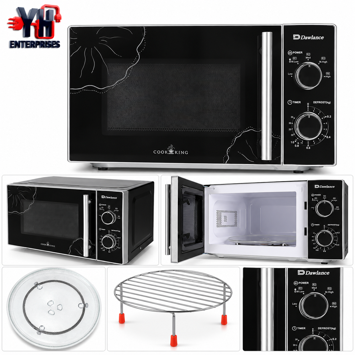 Dawlance DW-MD7 Black 20-Litre Microwave Oven with Mechanical Controls, 700W Heating Power, 5 Power Settings and Defrost Weight Guide | YH Enterprises