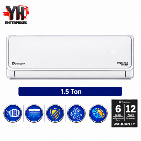 Dawlance Elegance X 1.5 Ton Inverter AC 18000 BTU Heat and Cool 150V Low Voltage 4D Airflow Fast Cooling Gold Fin YH Enterprises