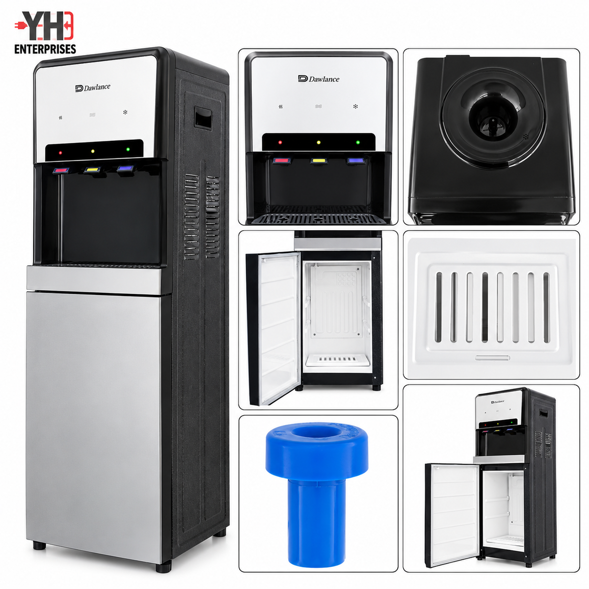 Dawlance WD-1060 WBR Silver Top Load Water Dispenser with Built-in Refrigerator Compartment and Hot, Normal and Cold Water Taps in Pakistan | YH Enterprises