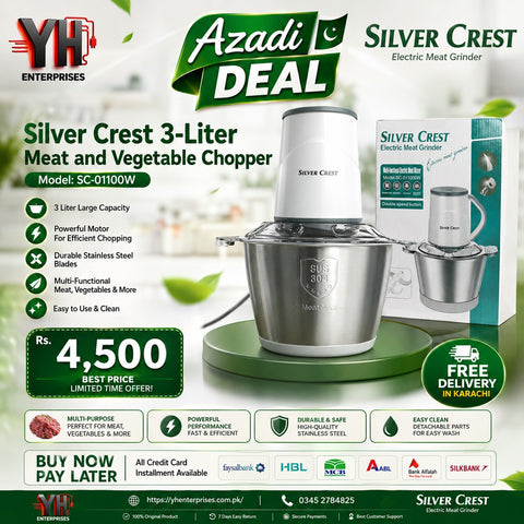 Silver Crest Meat & Vegetable Chopper Grinder 3L – 1000W Powerful Food Processor