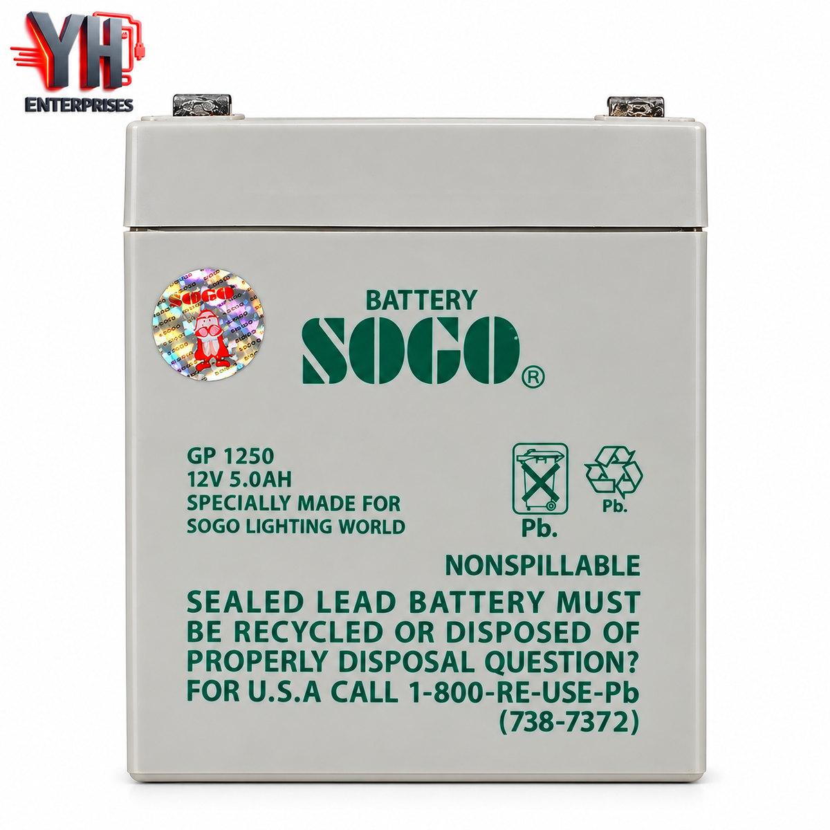 GP1250 12V 5.0Ah Non-Spillable Rechargeable Dry Battery Specially Made for SOGO Lightingworld in Pakistan | YH Enterprises