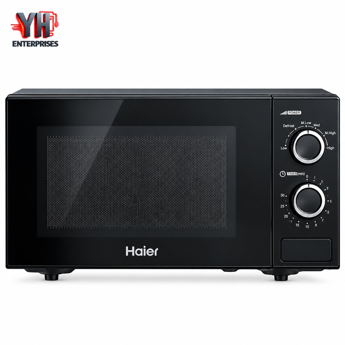 Haier HGL-25MXP8 25L Black Solo Microwave Oven with 700W Output, 6 Power Levels, Knob Controls, Keep-Warm Function and Speed and Weight Defrost at Best Price in Karachi, Pakistan | YH Enterprises