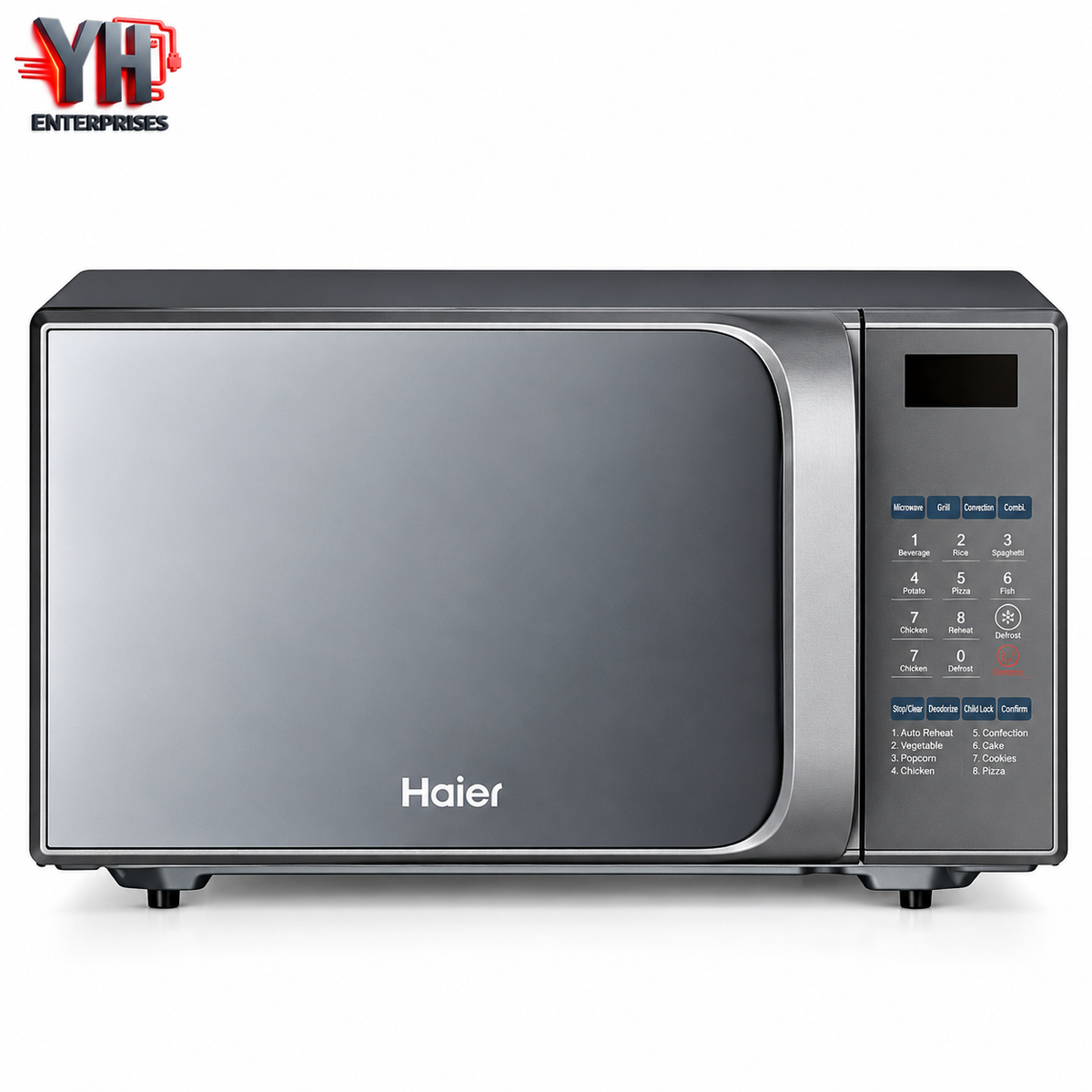 Haier HGL-30AFS 30L Silver and Black Convection Air Fryer Microwave Oven with Touch Control, Auto Menu and Oil-Free Air Frying at Best Price in Karachi, Pakistan | YH Enterprises