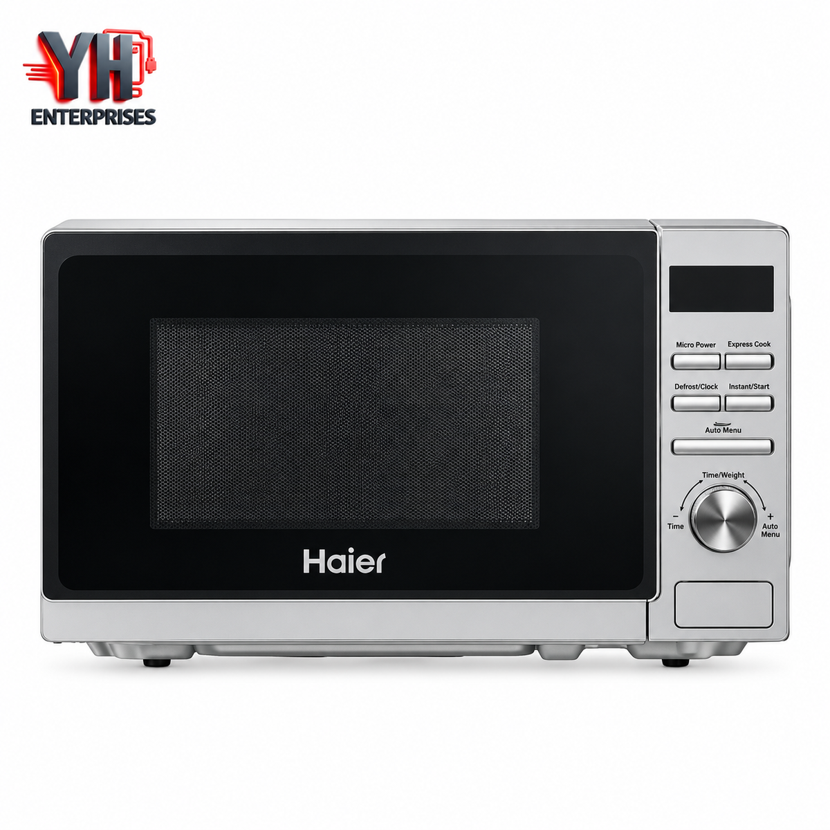 Haier HMW-20DSS 20L Silver Digital Solo Microwave Oven with 700W Power, Digital Display, Intelligent Chef Auto Menu and Speed and Weight Defrost at Best Price in Karachi, Pakistan | YH Enterprises