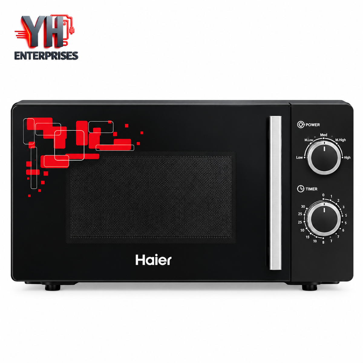 Haier HMW-20MHES 20L Black Manual Solo Microwave Oven with 700W Power, Five Power Levels, Mechanical Controls and Speed and Weight Defrost at Best Price in Karachi, Pakistan | YH Enterprises