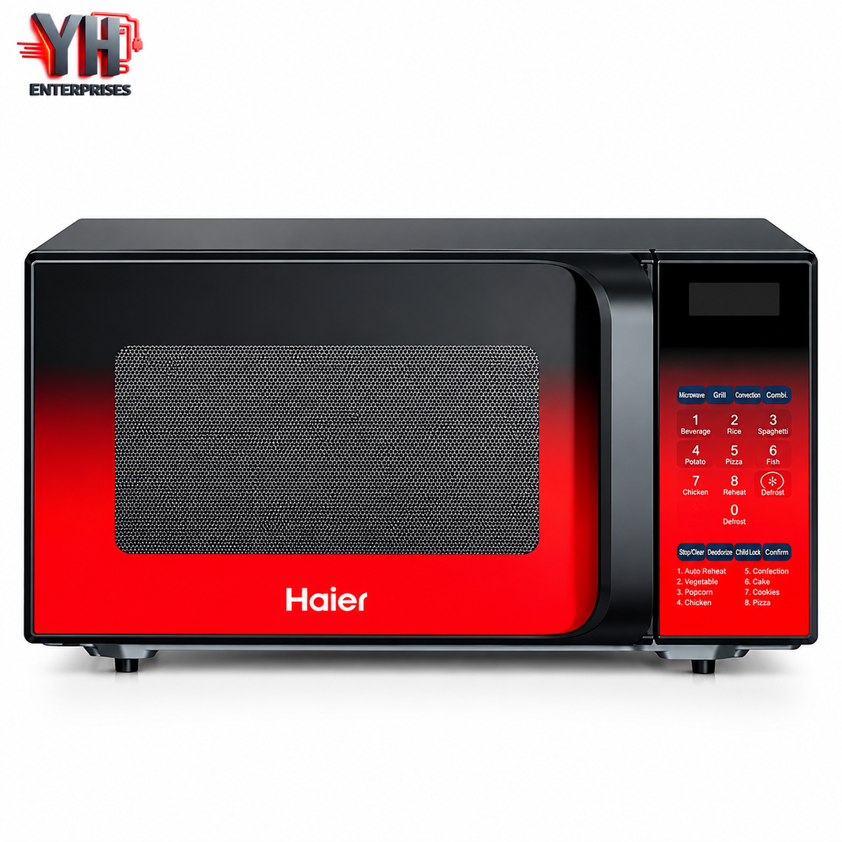 Haier HMW-30AFR 30L Red and Black Air Fryer Microwave Oven with 5-in-1 Cooking, Convection Baking and Intelligent Chef Auto Menu at Best Price in Karachi, Pakistan | YH Enterprises
