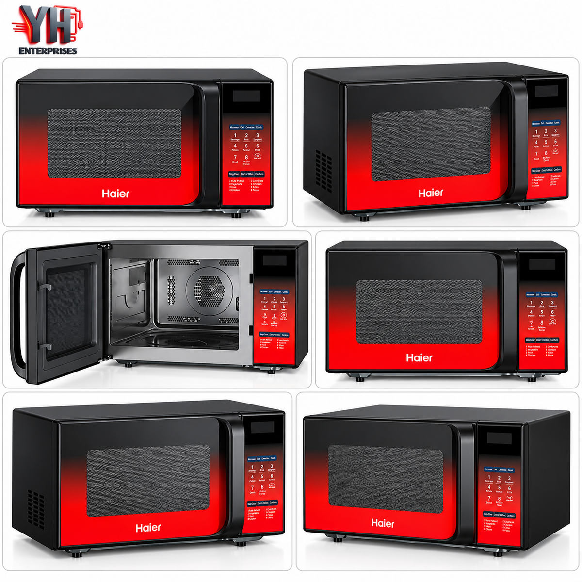 Haier HMW-30AFR 30-Litre Red and Black 5-in-1 Air Fryer Microwave Oven with Oil-Free Cooking, Grill, Convection Baking and Auto Menu | YH Enterprises