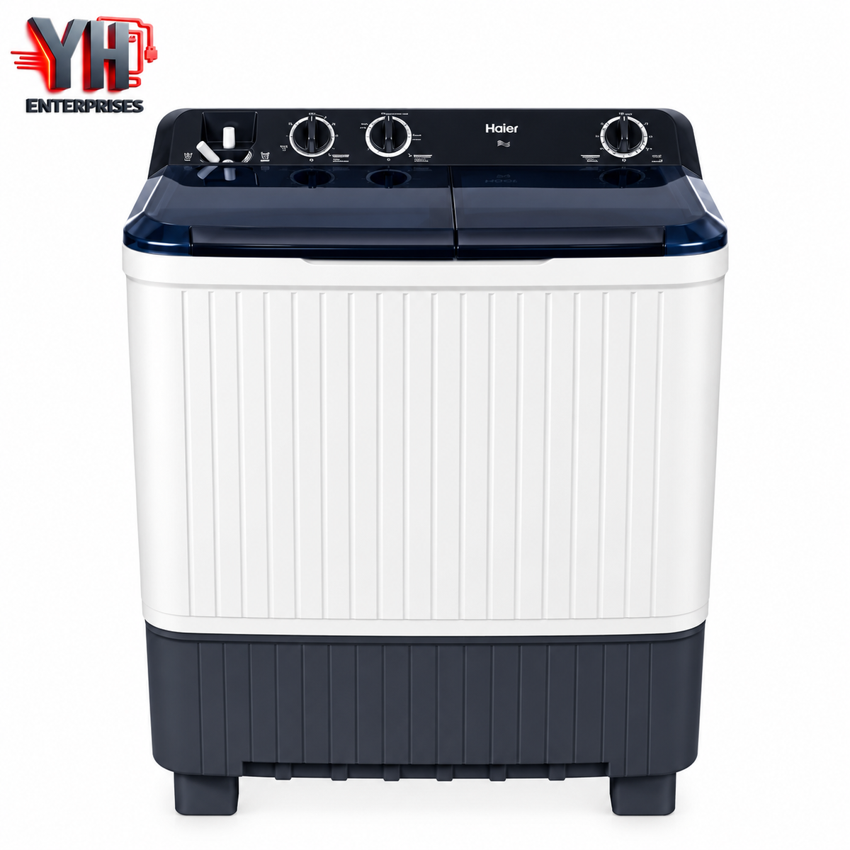 Haier HTW-100-1217 10Kg White Semi-Automatic Twin Tub Washing Machine with Powerful Motor, Transparent Lid and Strong Spin Drying | Best Price in Karachi, Pakistan | YH Enterprises