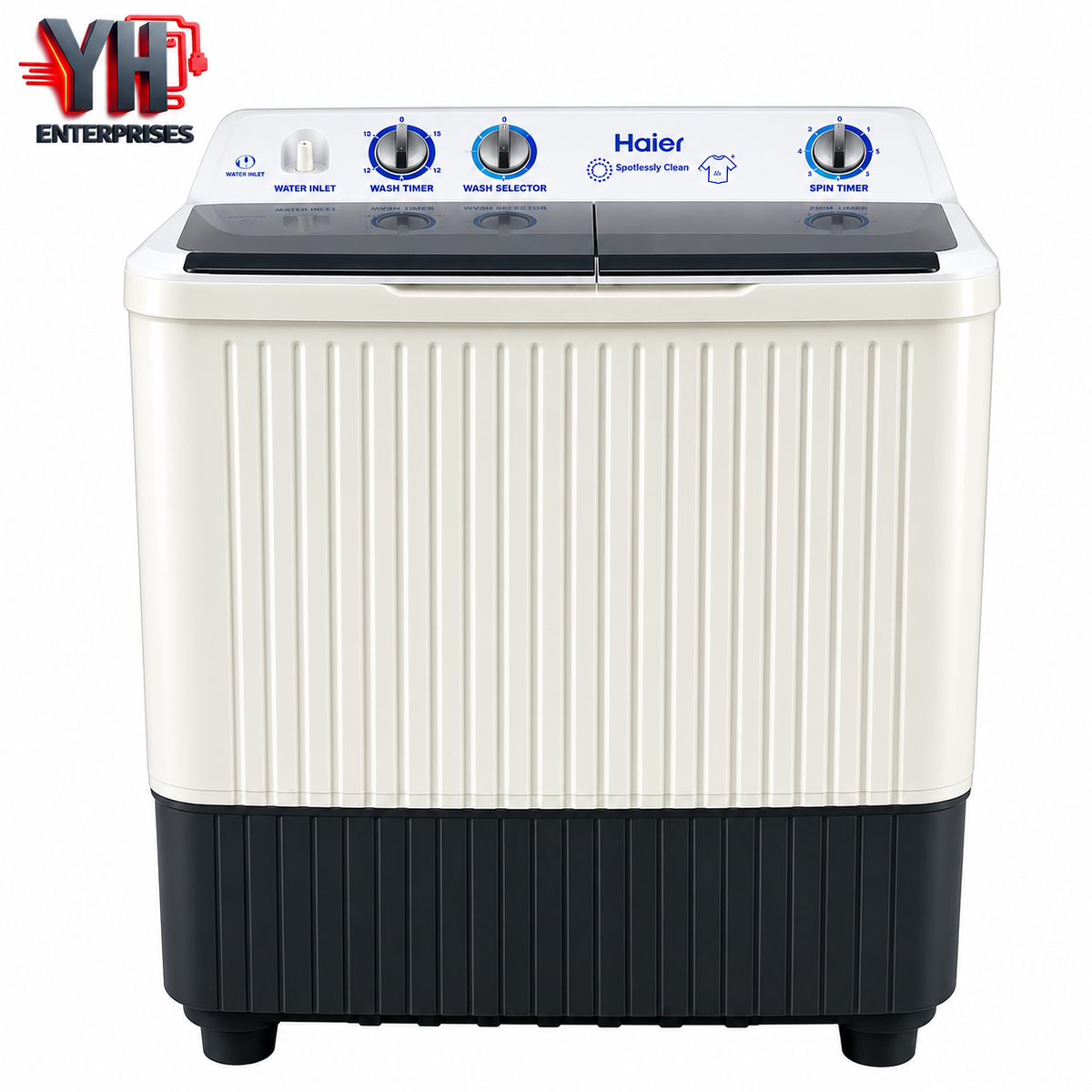 Haier HTW-100-196E 10Kg Twin Tub Washing Machine with Super Basin Pulsator, Shower Rinse and Low-Noise Operation | Best Price in Karachi, Pakistan | YH Enterprises