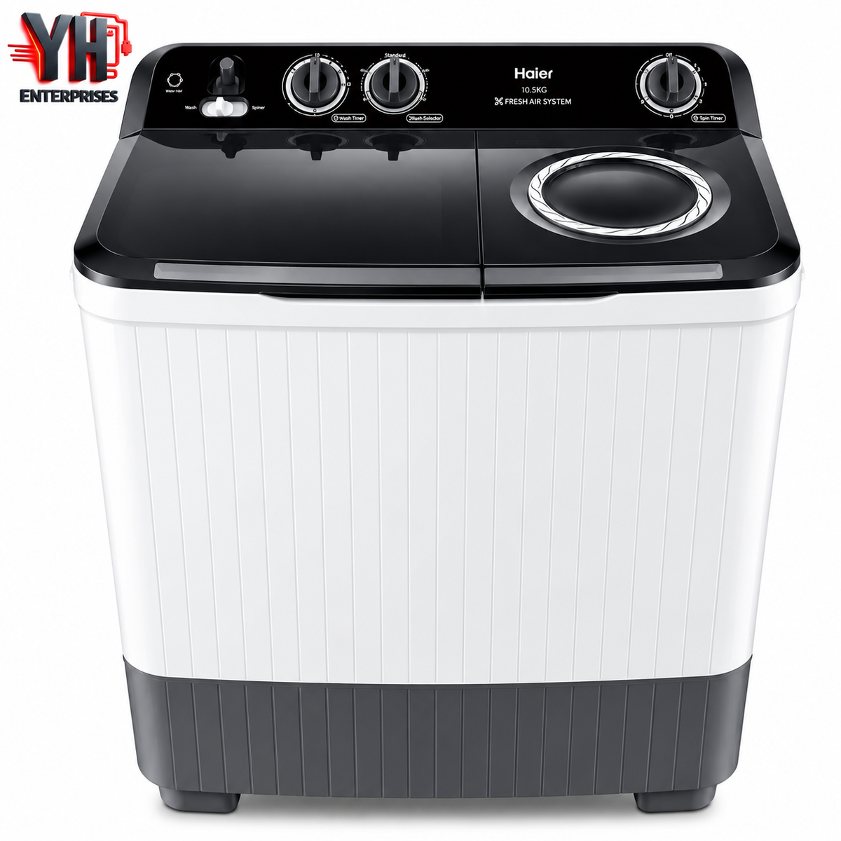 Haier HTW-100-196S 10Kg Semi-Automatic Twin Tub Washing Machine with 1300 RPM Spin Speed, Super Basin Pulsator and Shower Rinse | Best Price in Karachi, Pakistan | YH Enterprises