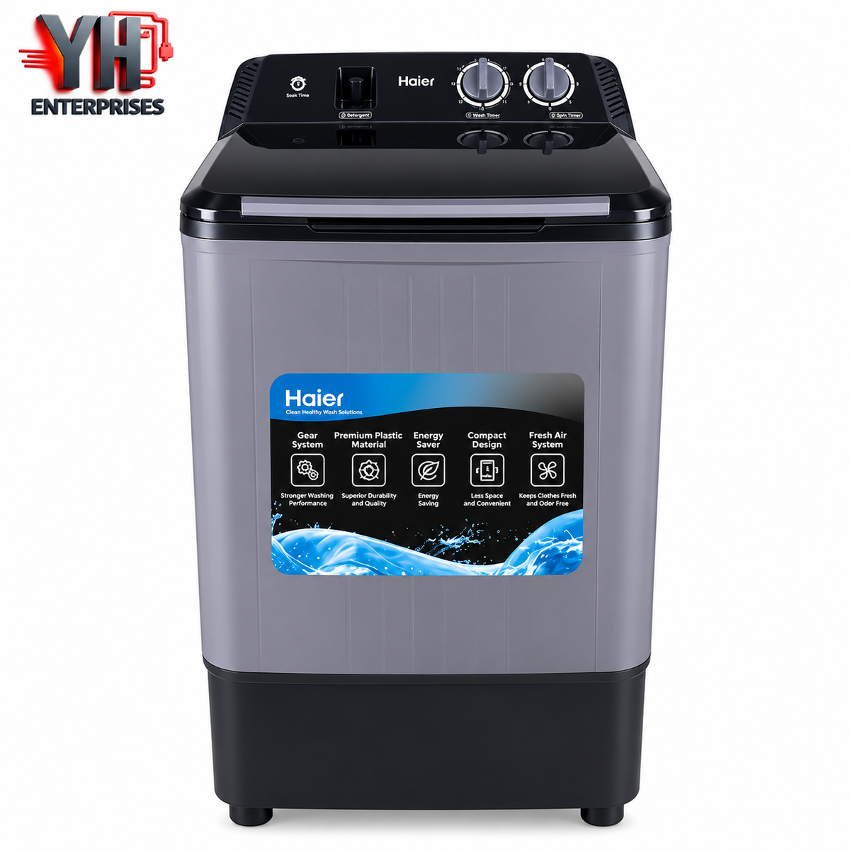 Haier HWM 130-1217GB 13Kg Single Tub Washing Machine with Copper Motor, Virgin Plastic Body, Gear System Technology and Fresh Air System | Best Price in Karachi, Pakistan | YH Enterprises
