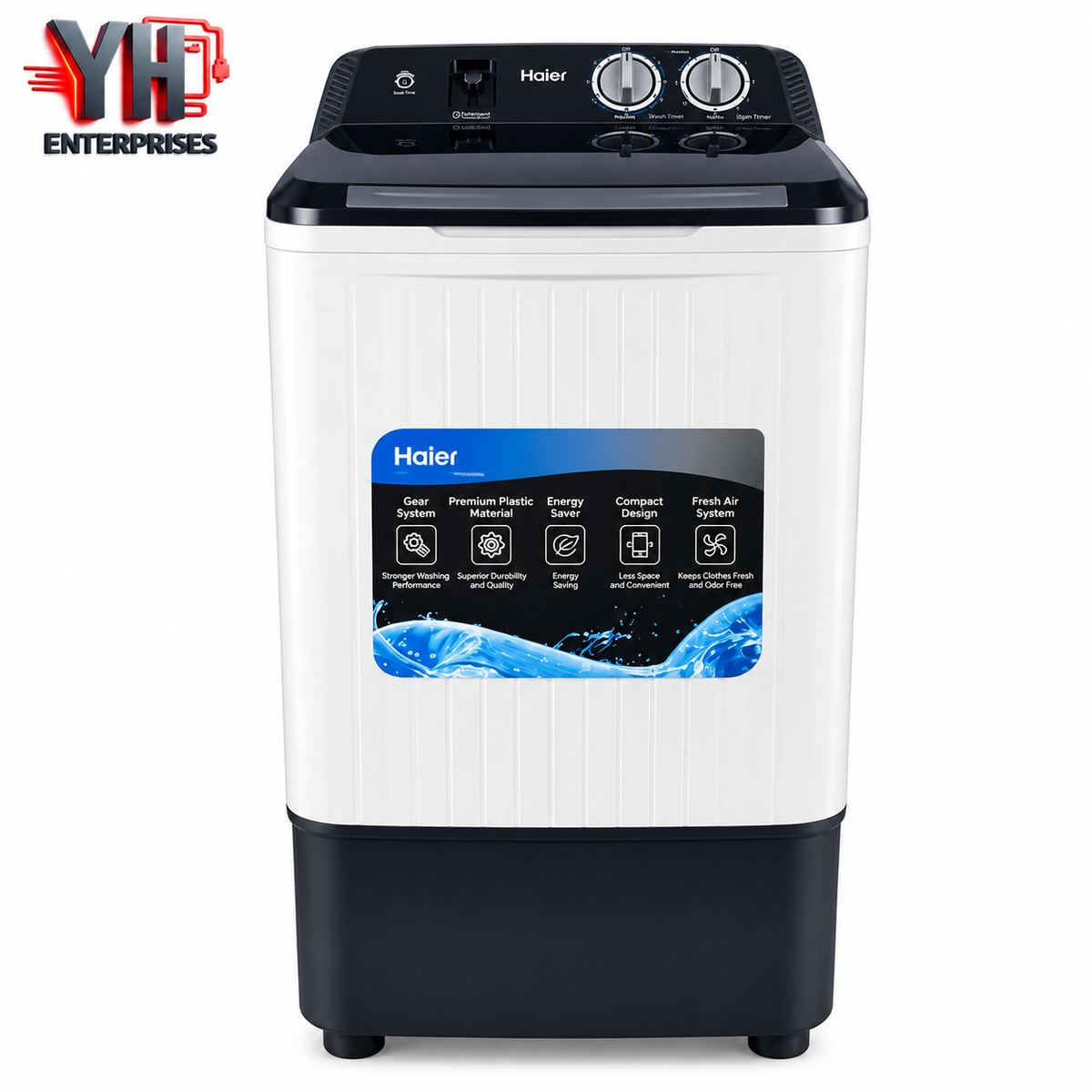 Haier HWM 130-1217WB 13Kg Single Tub Washing Machine with Copper Motor, Virgin Plastic Body, Gear System Technology and Fresh Air System | Best Price in Karachi, Pakistan | YH Enterprises