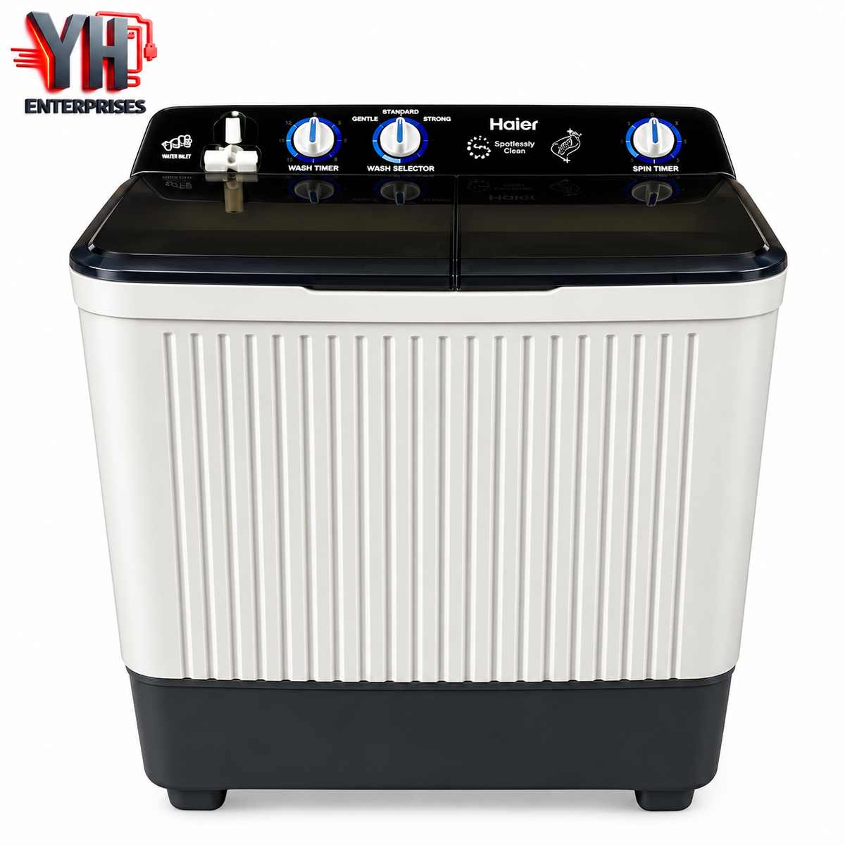 Haier HWM 80-CS 8Kg Grey Twin Tub Washing Machine with 99.99% Copper Motor, 1300 RPM Spin Speed and Super Basin Pulsator | Best Price in Karachi, Pakistan | YH Enterprises