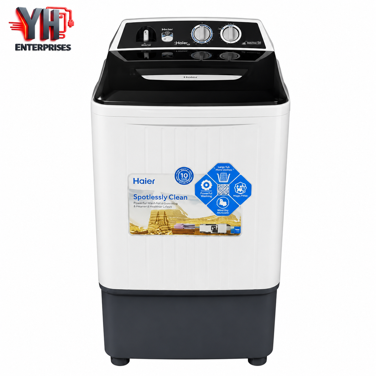 Haier HWM120-35FF 12Kg Washing Machine with Super Basin Pulsator, Transparent Top Cover and Low-Noise Operation | Best Price in Karachi, Pakistan | YH Enterprises