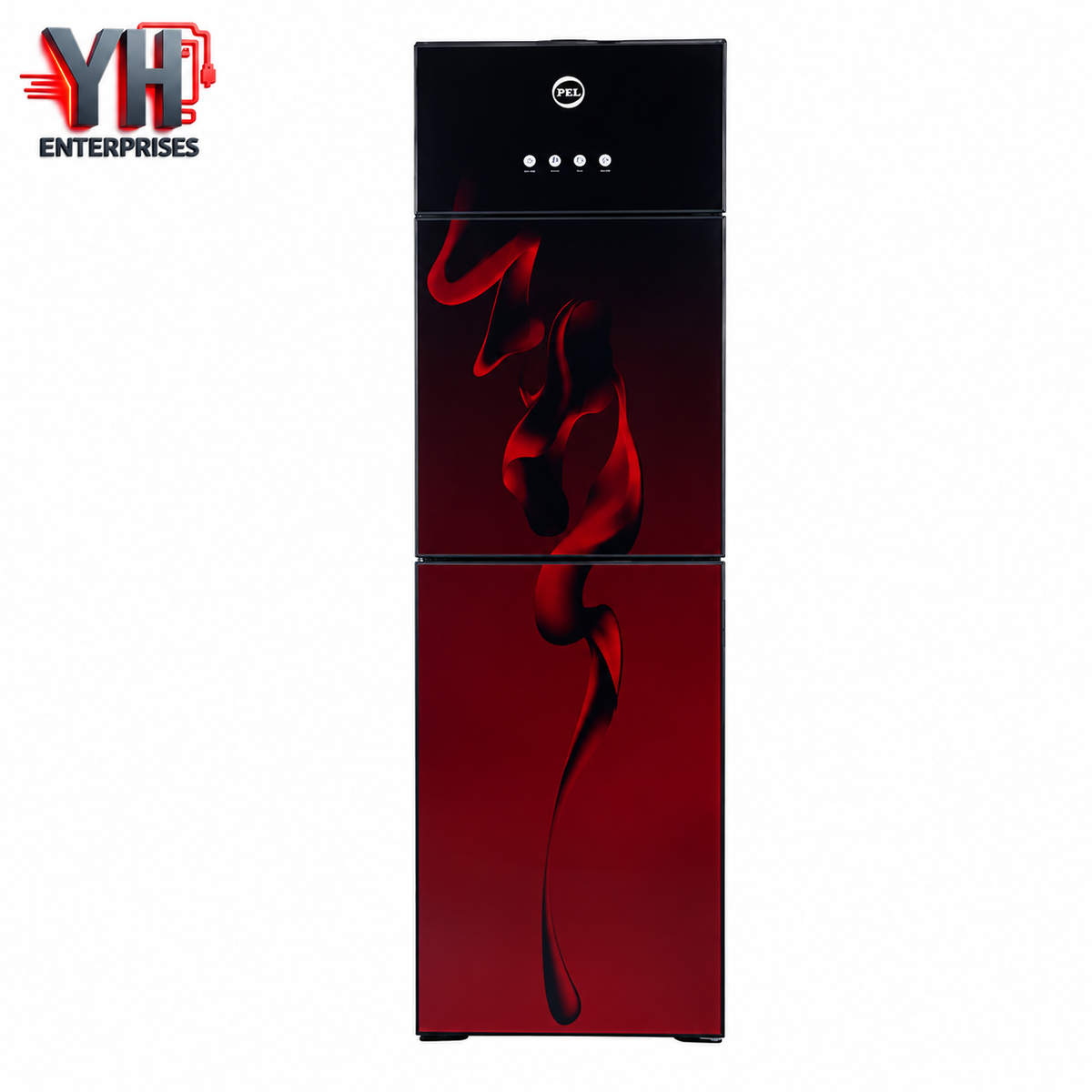 PEL FGD 425 Maroon Blaze 3 Taps Straight Glass Door Water Dispenser with 18-Litre Refrigerator Compartment and Hot, Normal and Cold Water Taps in Pakistan | YH Enterprises