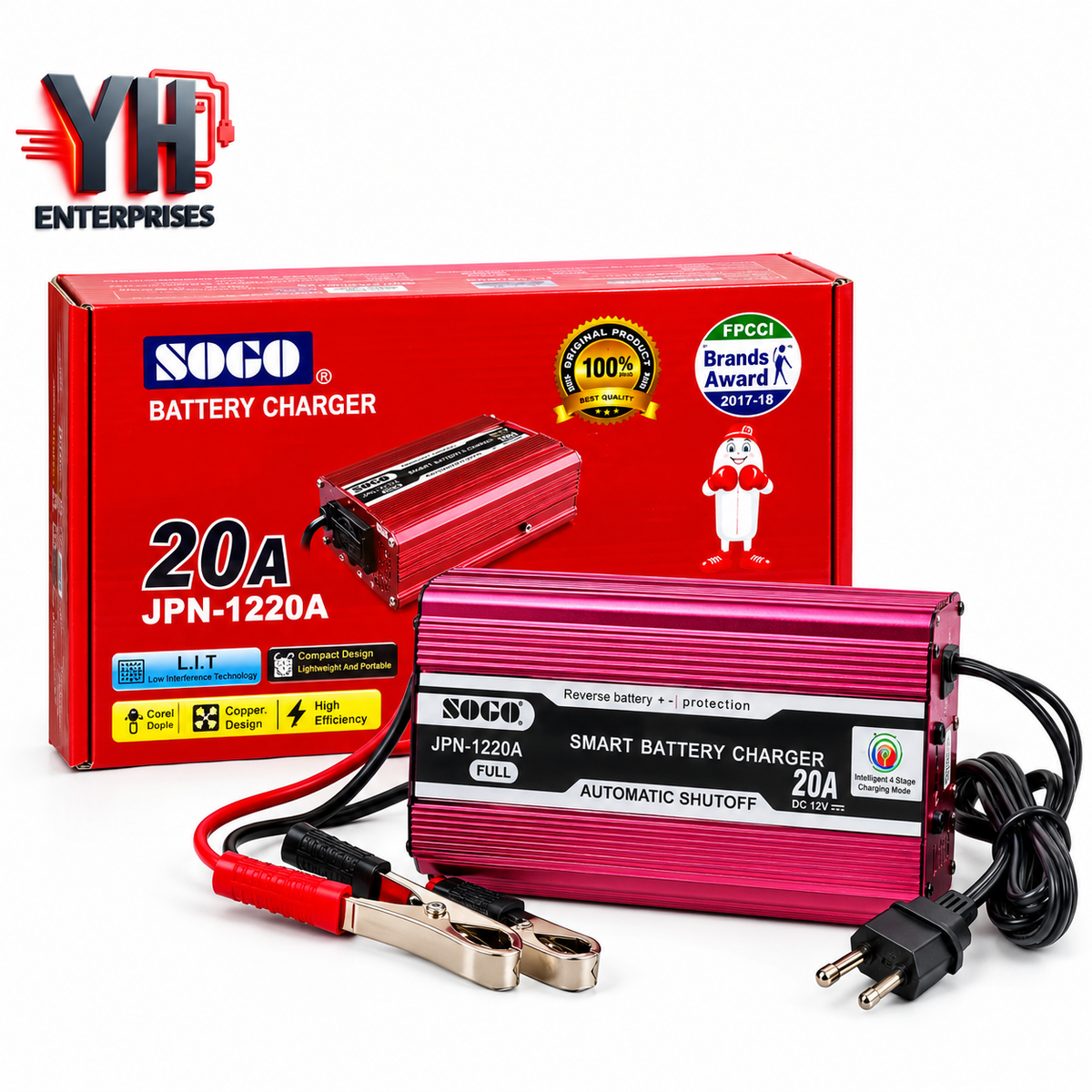 SOGO 12V 20AMP Smart Automatic Battery Charger with Aluminum Body for Car UPS and Solar Batteries in Pakistan | YH Enterprises