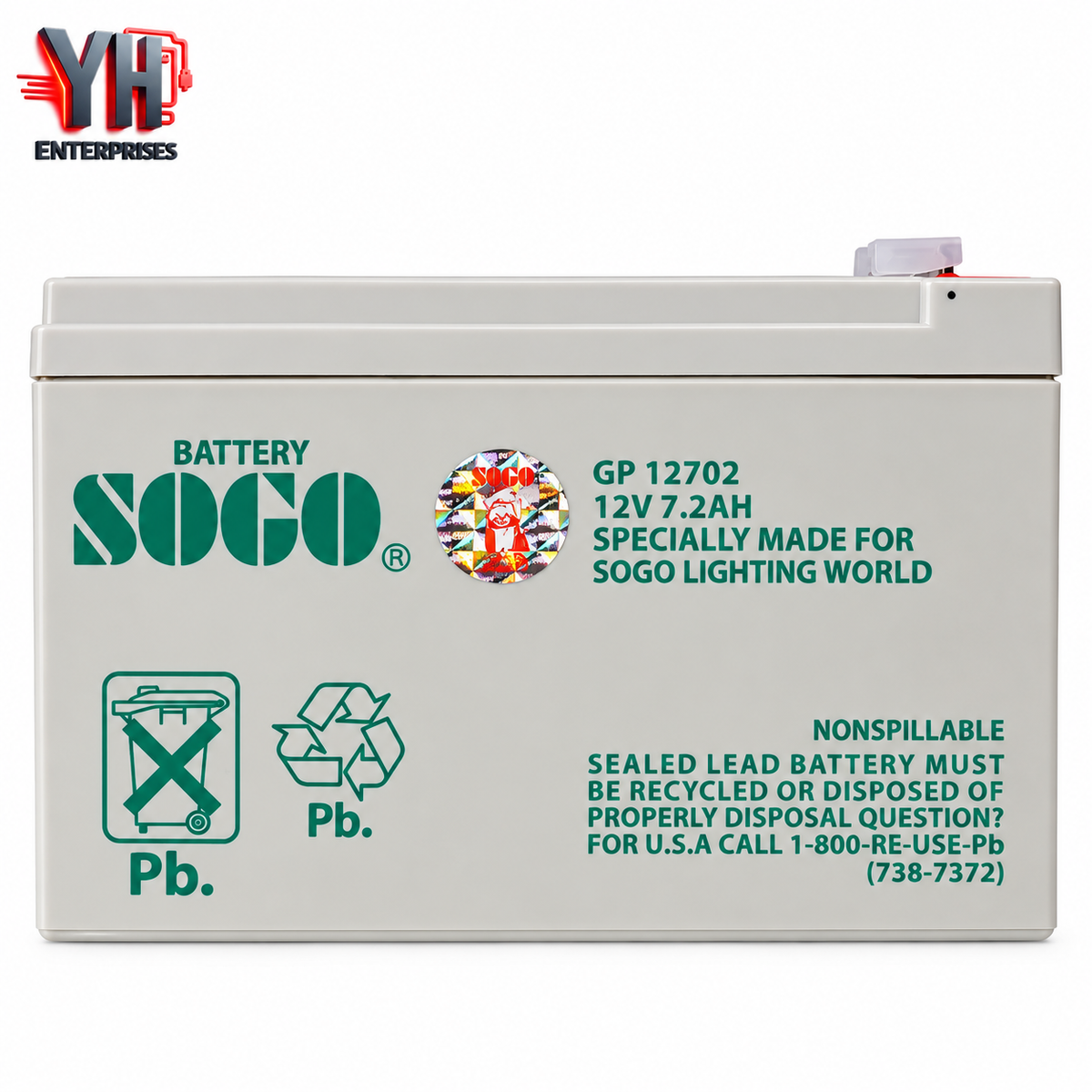 Original SOGO 12V 7.2Ah Rechargeable Sealed Lead Acid Dry Battery for Emergency Lights, Fans and Toys in Pakistan | YH Enterprises