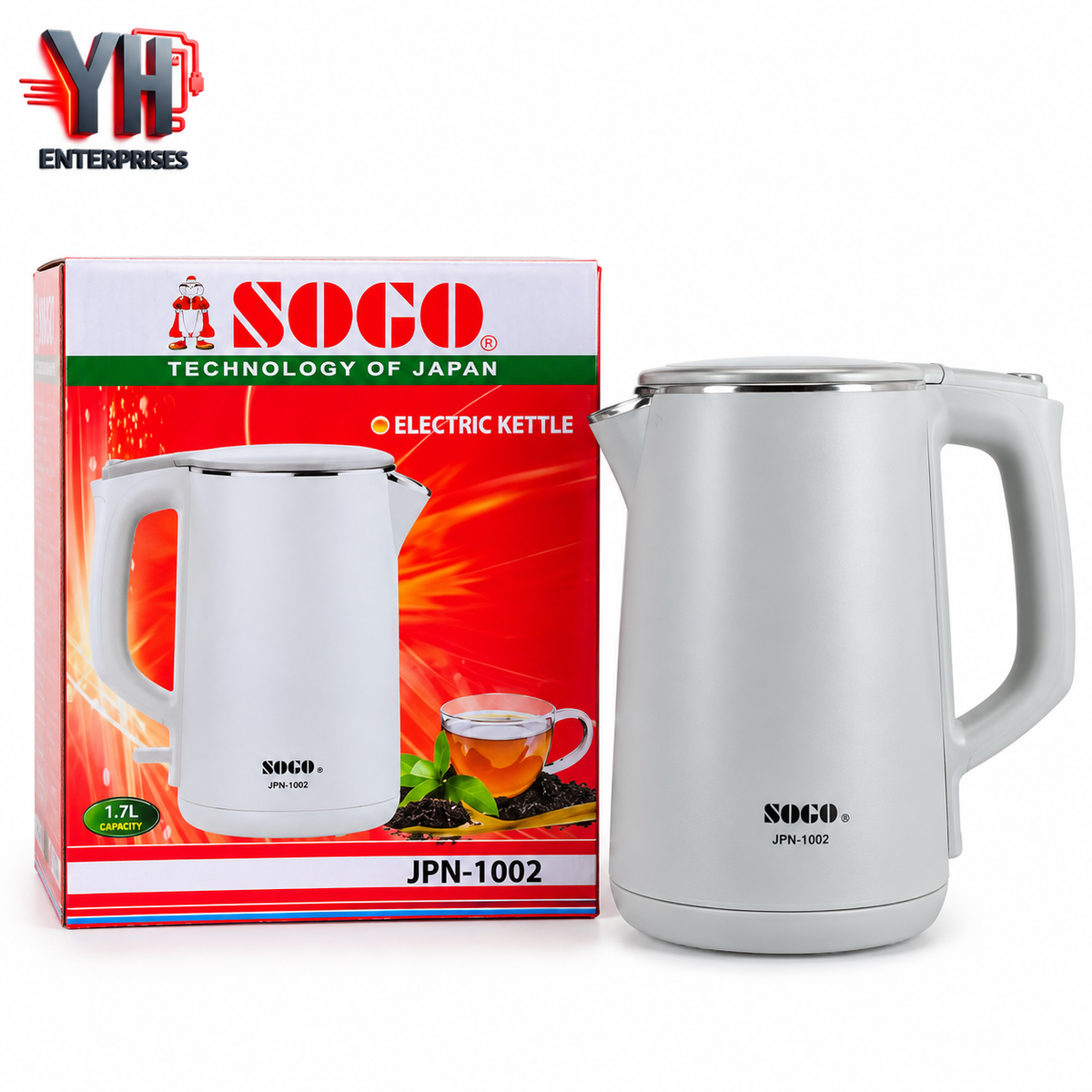Sogo JPN-1002 1.7 Liter 1800W Electric Kettle with 304 Food-Grade Stainless Steel Interior in Pakistan | YH Enterprises