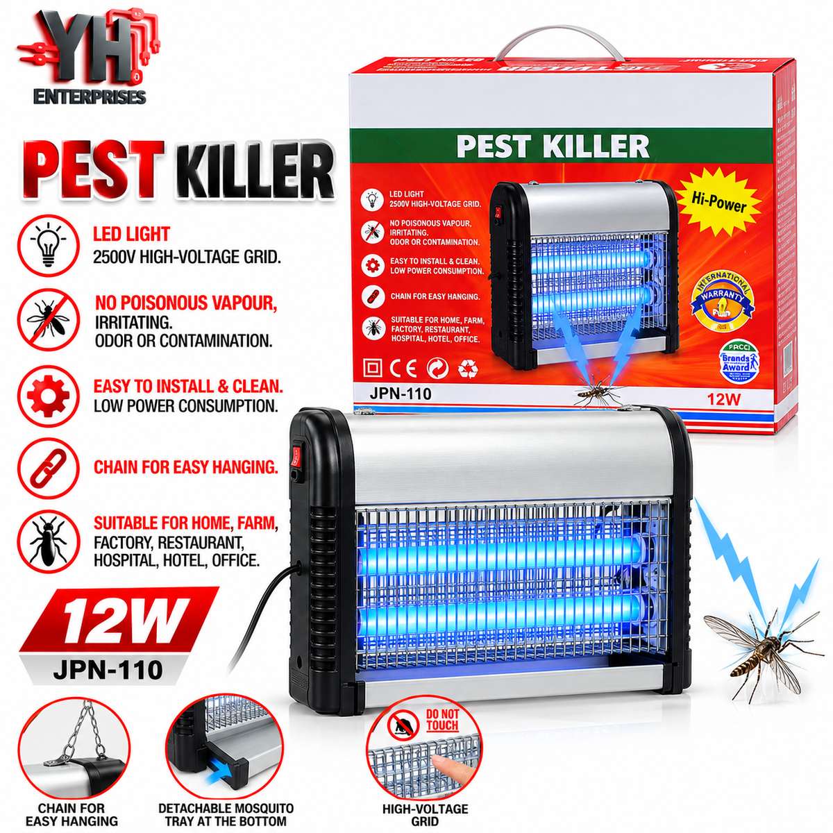 Sogo JPN-110 12W Electric Pest Killer with Two 6W UV Tubes, 3000V High-Voltage Grid and Metallic Body in Pakistan | YH Enterprises