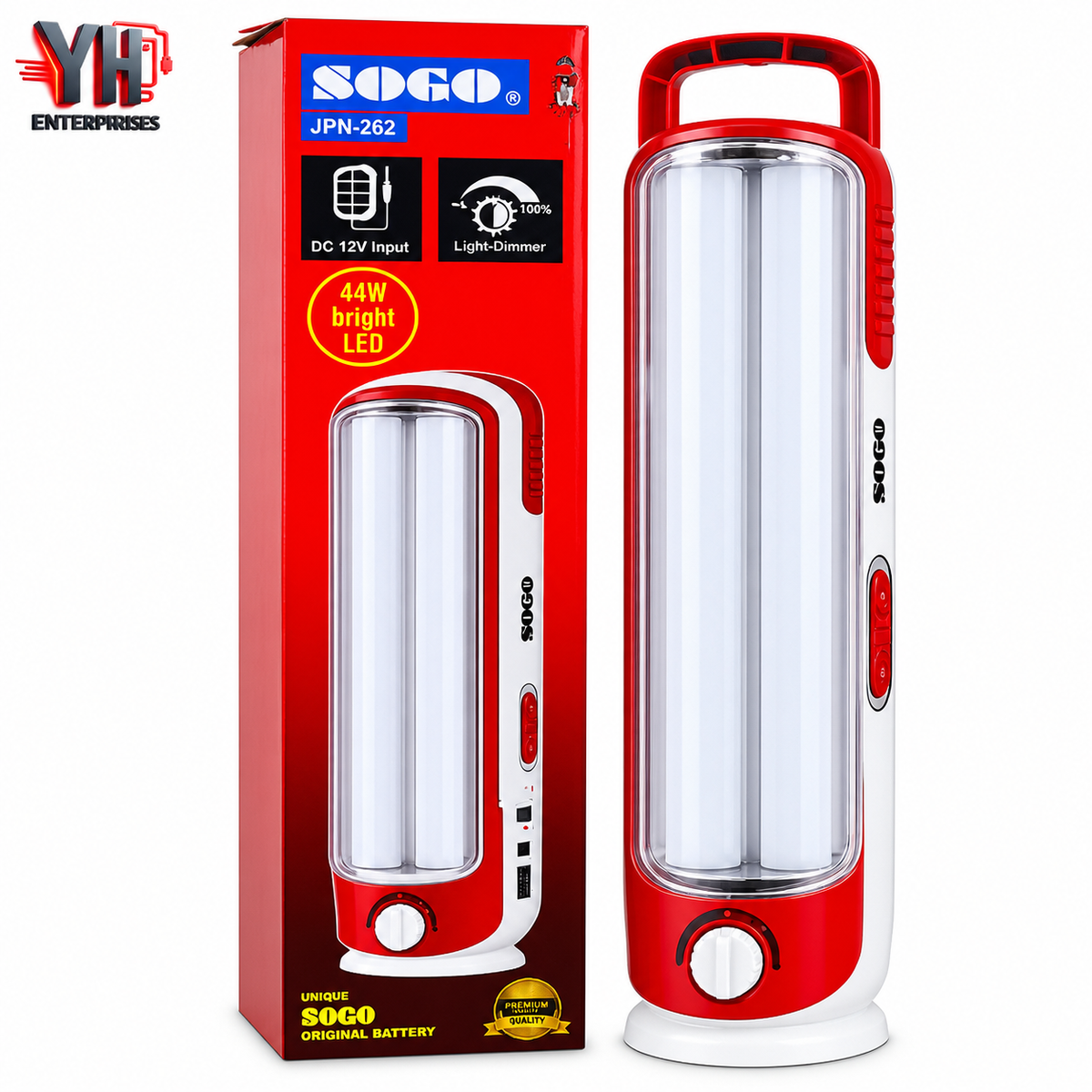 JPN-262 44W Rechargeable LED Emergency Light with Adjustable Dimmer, DC 12V Input and Built-in Handle in Pakistan | YH Enterprises