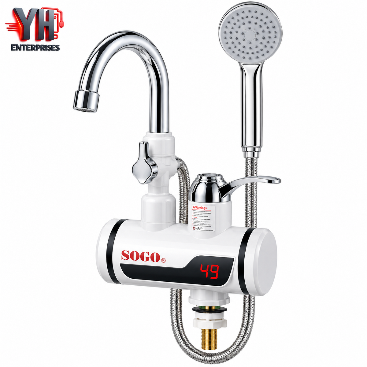 SOGO JPN-3000 Electric Heating Faucet Tap with Shower Head, ABS Stainless Steel Body and IPX4 Water Resistance in Pakistan | YH Enterprises