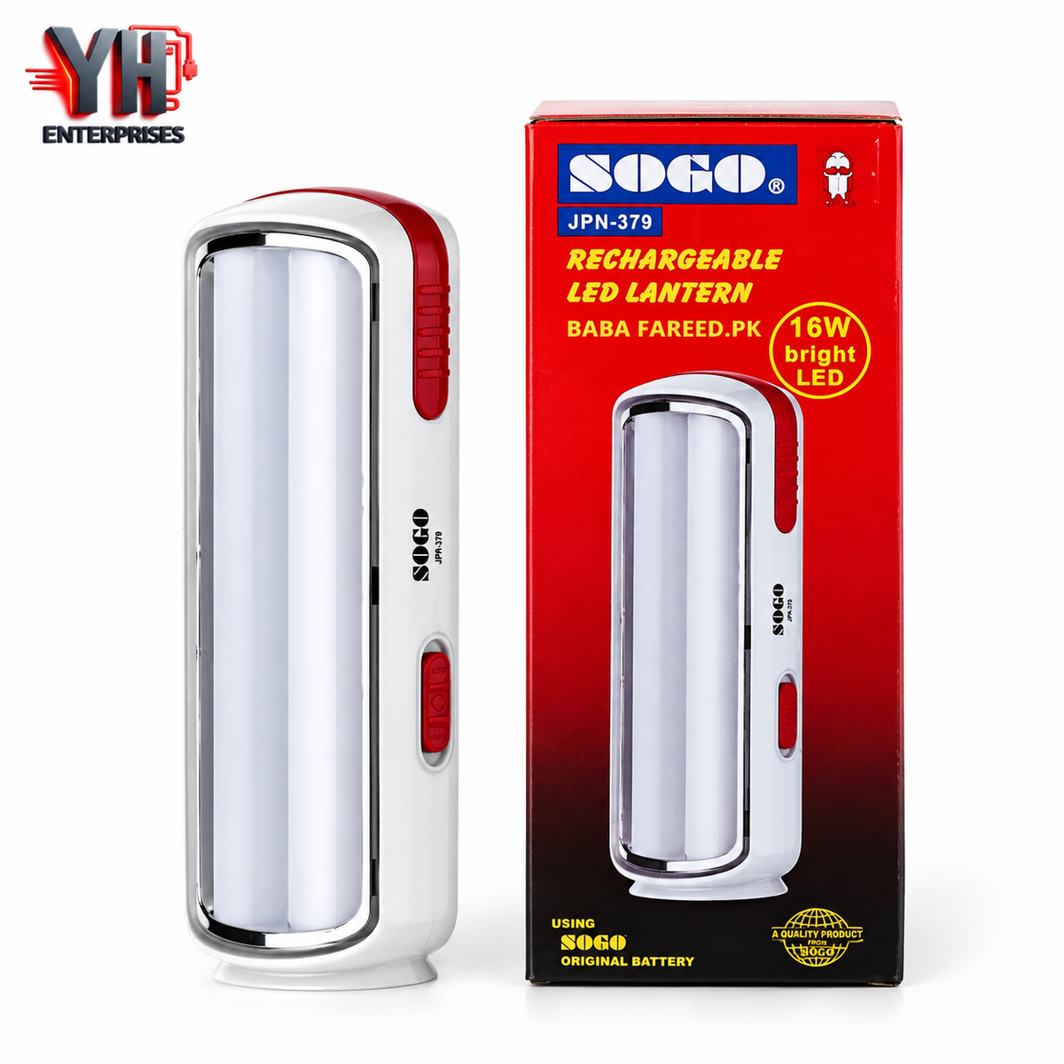 Sogo JPN-379 16W Rechargeable Emergency LED Light with Two 8W LEDs, 4V 1600mAh Battery and AC Cable Charging in Pakistan | YH Enterprises