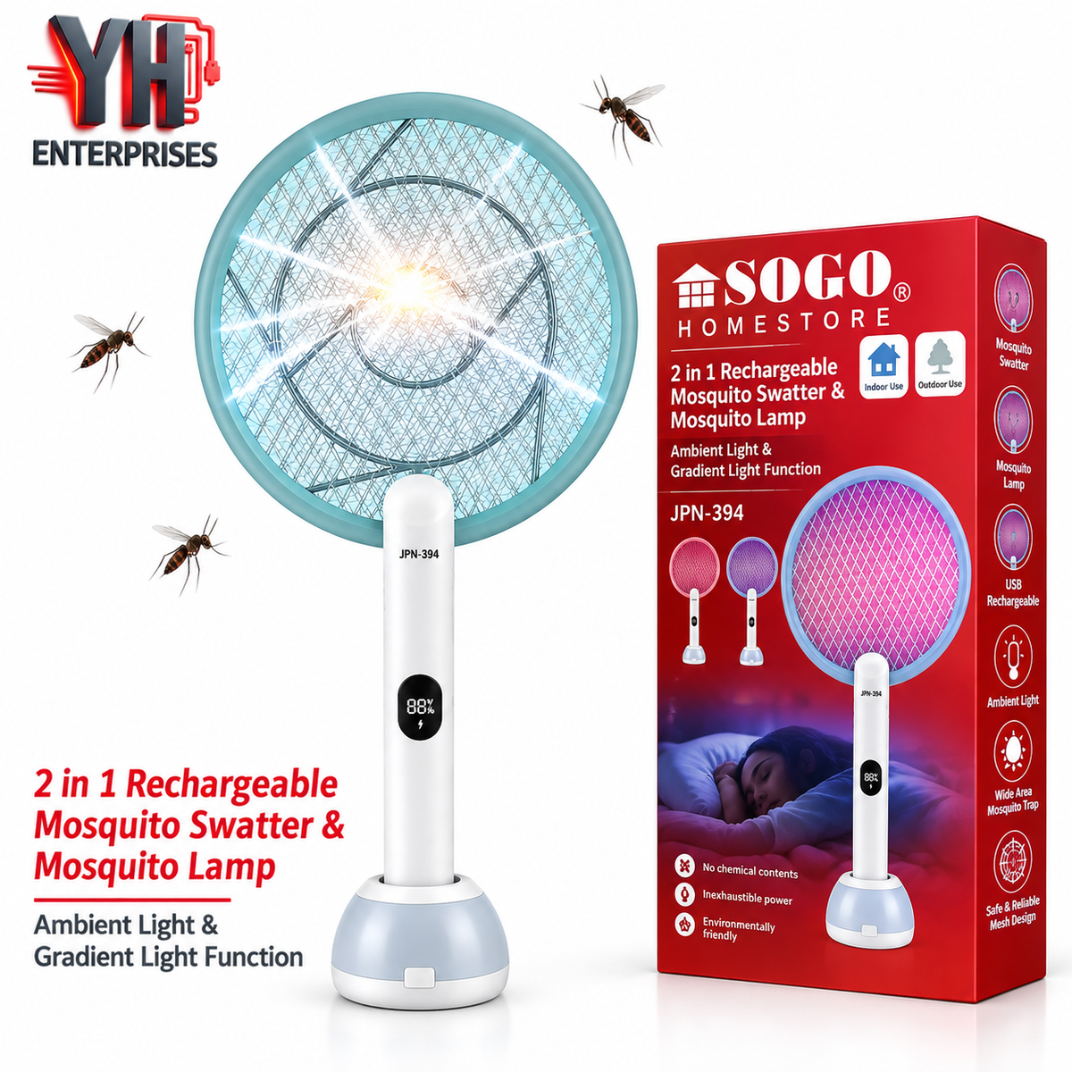 Sogo JPN-394 Rechargeable Mosquito Swatter & Lamp in Pakistan | YH Enterprises