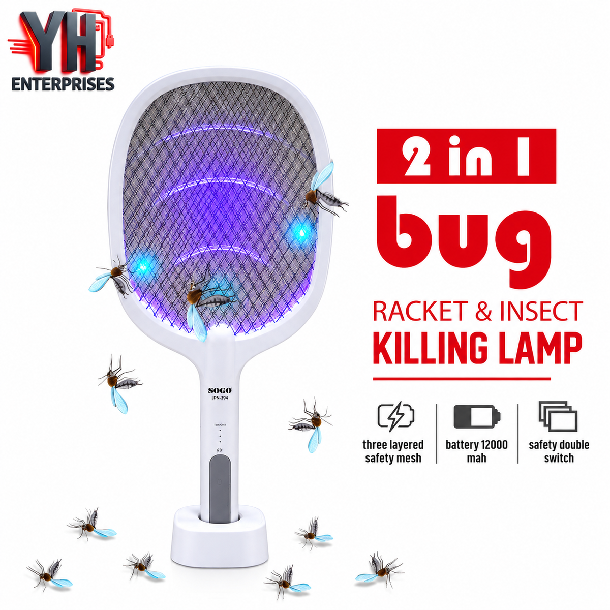 Sogo JPN-396 Rechargeable Mosquito Killer Racket in Pakistan | YH Enterprises