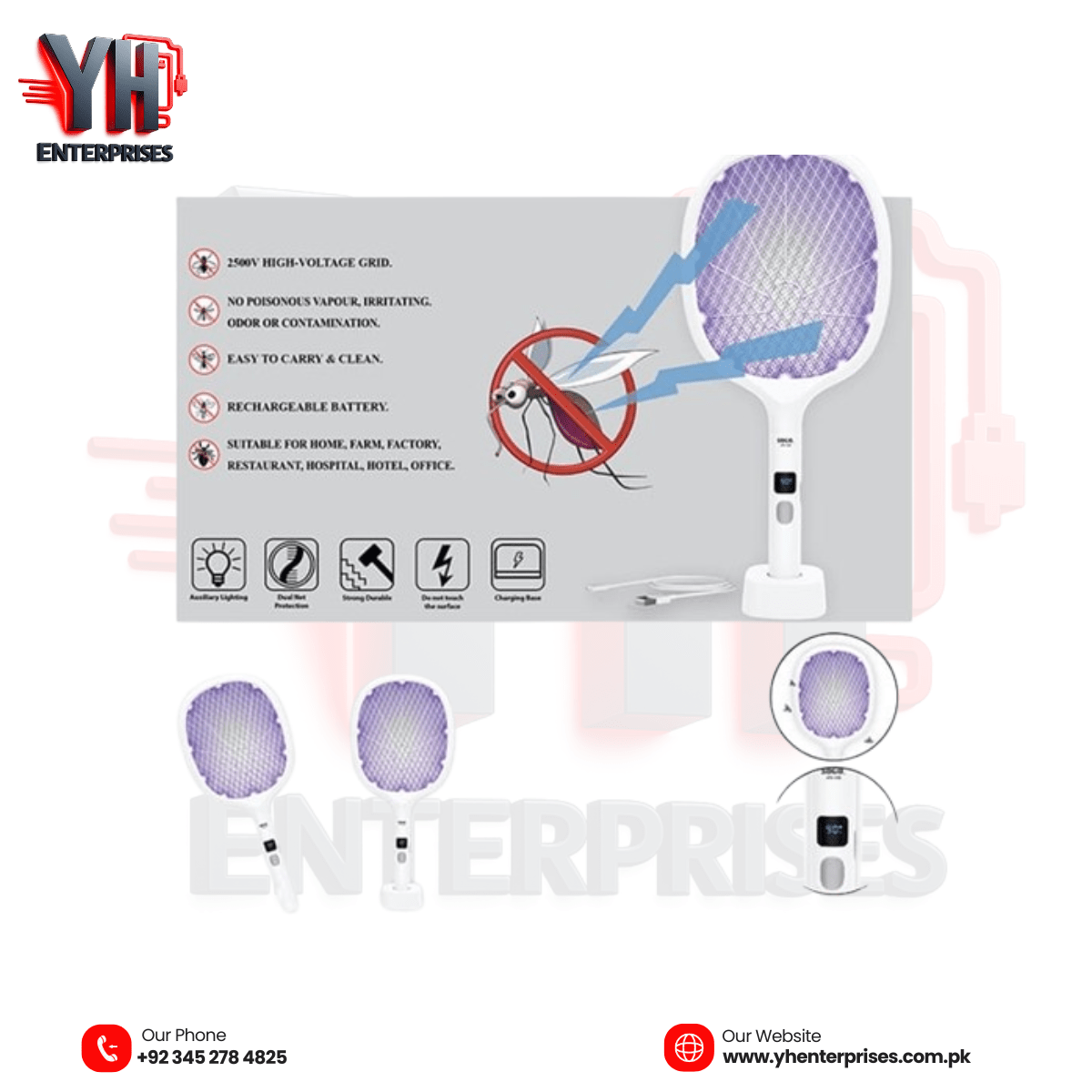 Sogo JPN-398 Rechargeable Electric Mosquito Killer Racket with LED Display - yhenterprises
