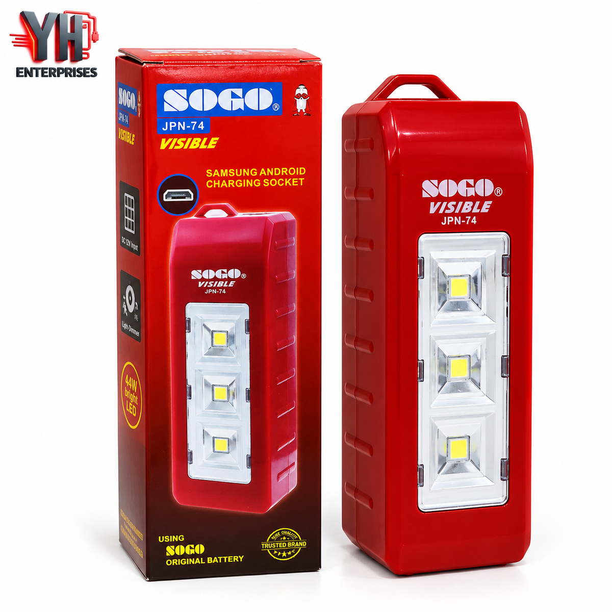 SOGO JPN-74 Rechargeable Emergency LED Lantern with Three 1W LEDs, 4V 1.6Ah Battery and Strong and Weak Light Modes in Pakistan | YH Enterprises