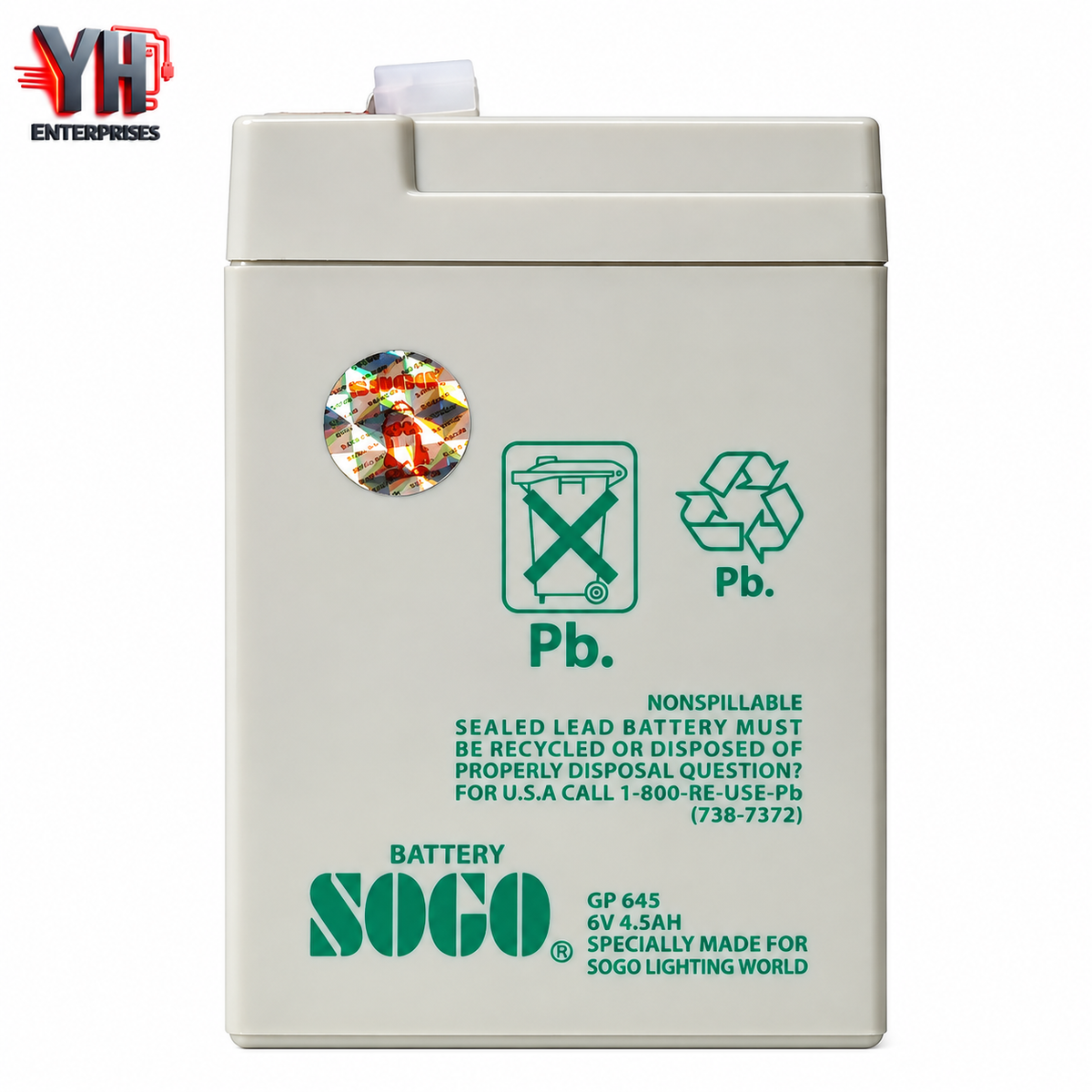 Original SOGO JPN-750 6V 4.5Ah Rechargeable Sealed Lead Acid Dry Battery for Emergency Lights and Fans in Pakistan | YH Enterprises