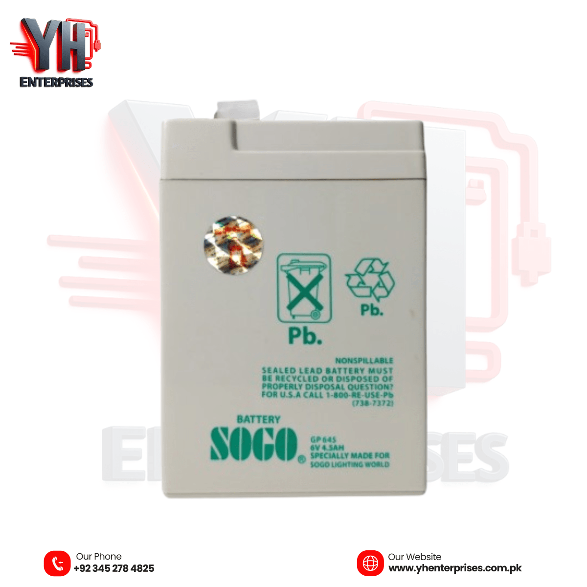 SOGO JPN-750 Rechargeable Dry Battery 6V 4.5Ah Reliable Backup Power for Everyday Devices - yhenterprises
