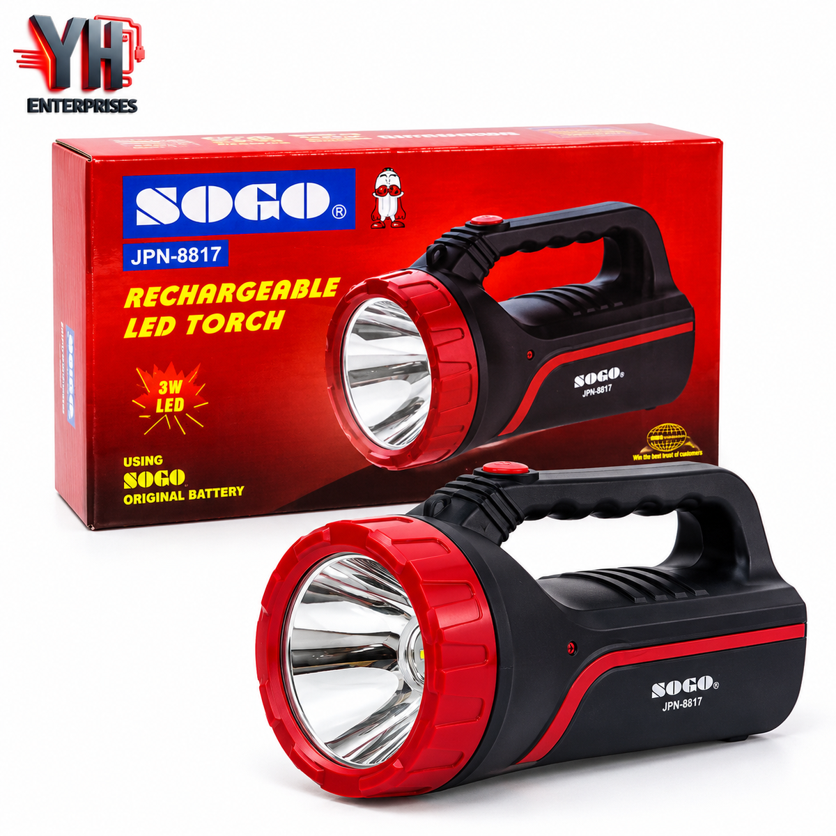 Sogo JPN-8817 Rechargeable 3W High-Power LED Search Light with 4V 2000mAh Lead-Acid Battery and Strong and Weak Light Modes in Pakistan | YH Enterprises