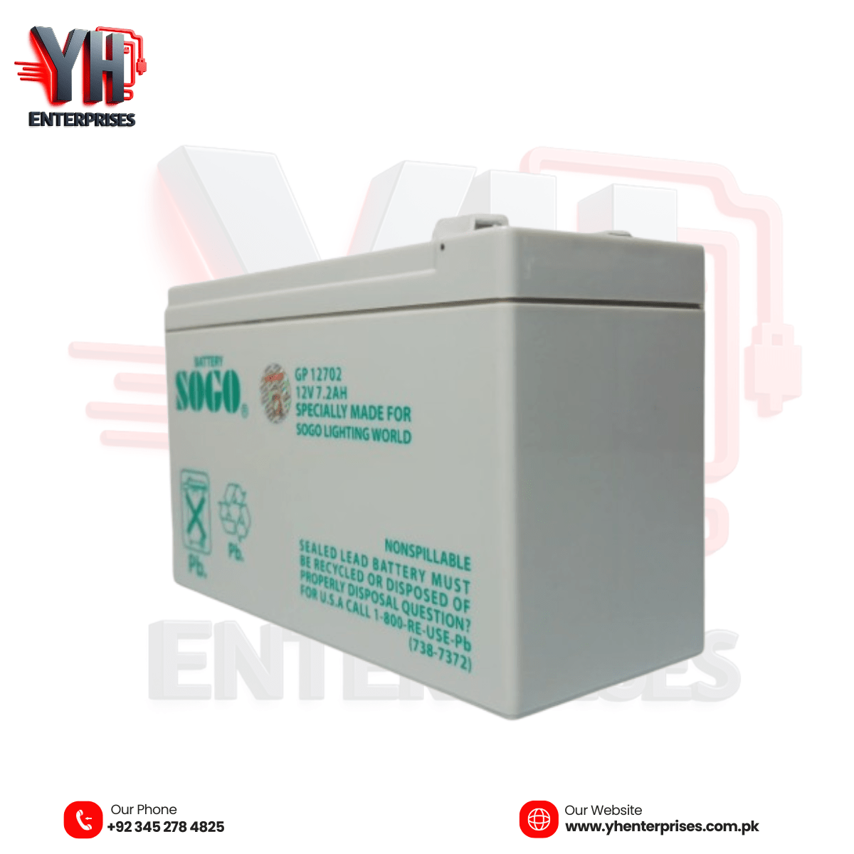 SOGO Rechargeable Dry Battery 12V 7.2Ah Reliable Power Backup for Everyday Essentials - yhenterprises