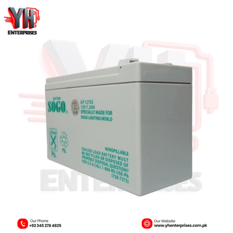 SOGO Rechargeable Dry Battery 12V 7.2Ah Reliable Power Backup for Everyday Essentials - yhenterprises