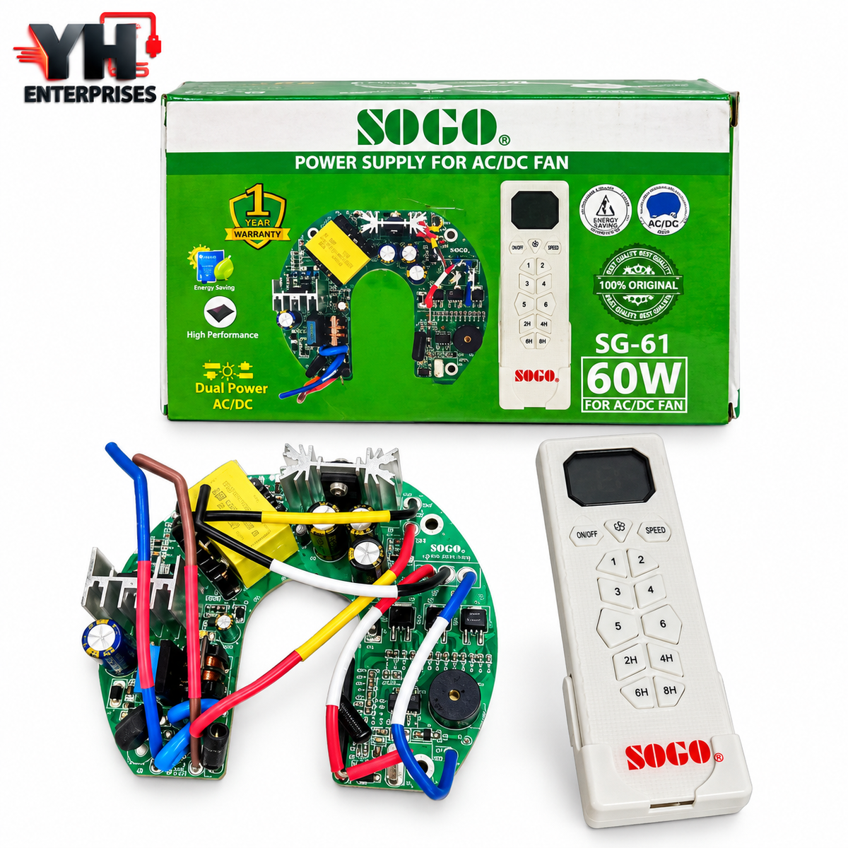 Original SOGO SG-61 60W AC/DC Fan Card with Remote Control, AC 220V and DC 12V Support in Pakistan | YH Enterprises