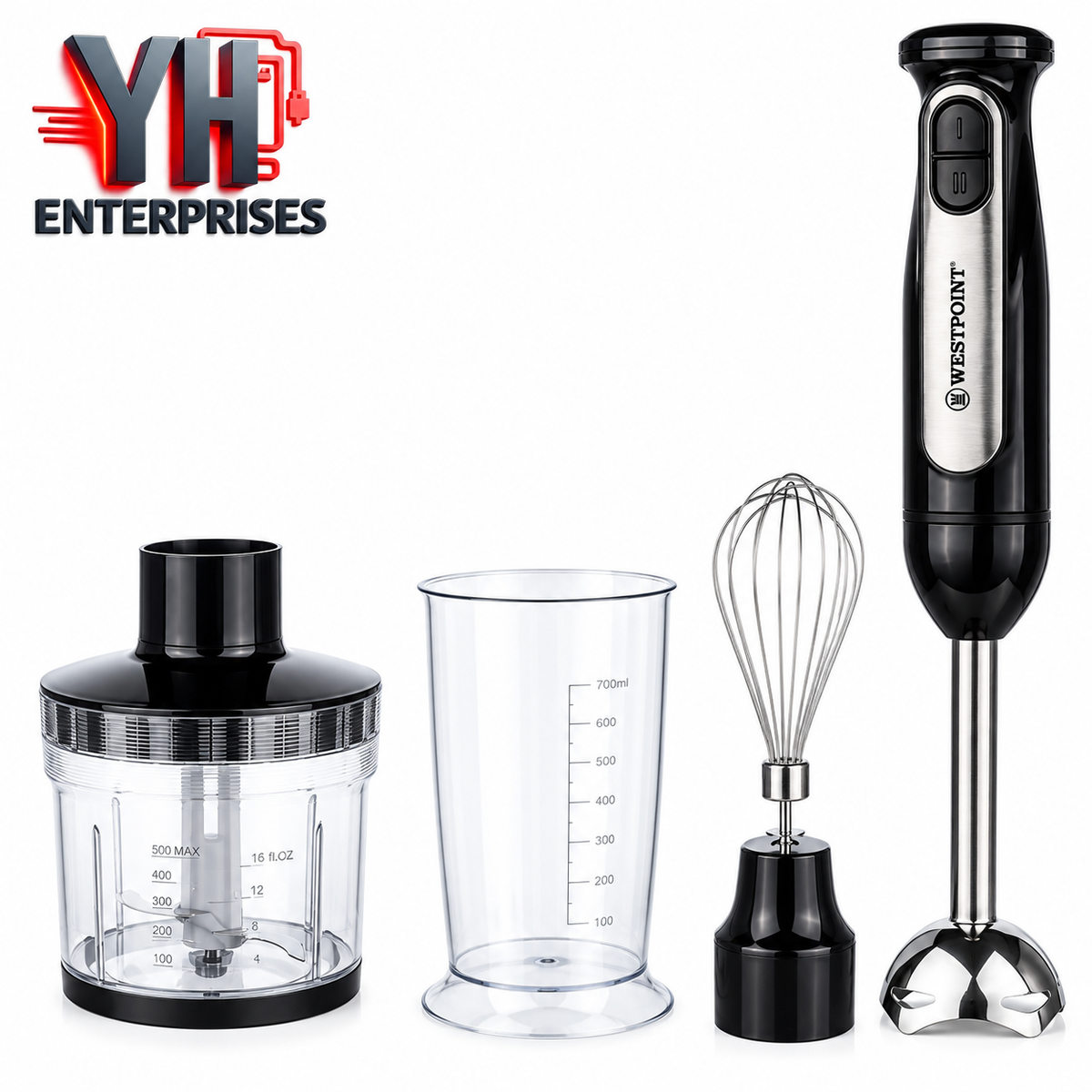 Westpoint WF-9216 Deluxe Hand Blender 600W with Titanium Gold Blades, 700ml Jar & Whisk Function in Pakistan | YH Enterprises