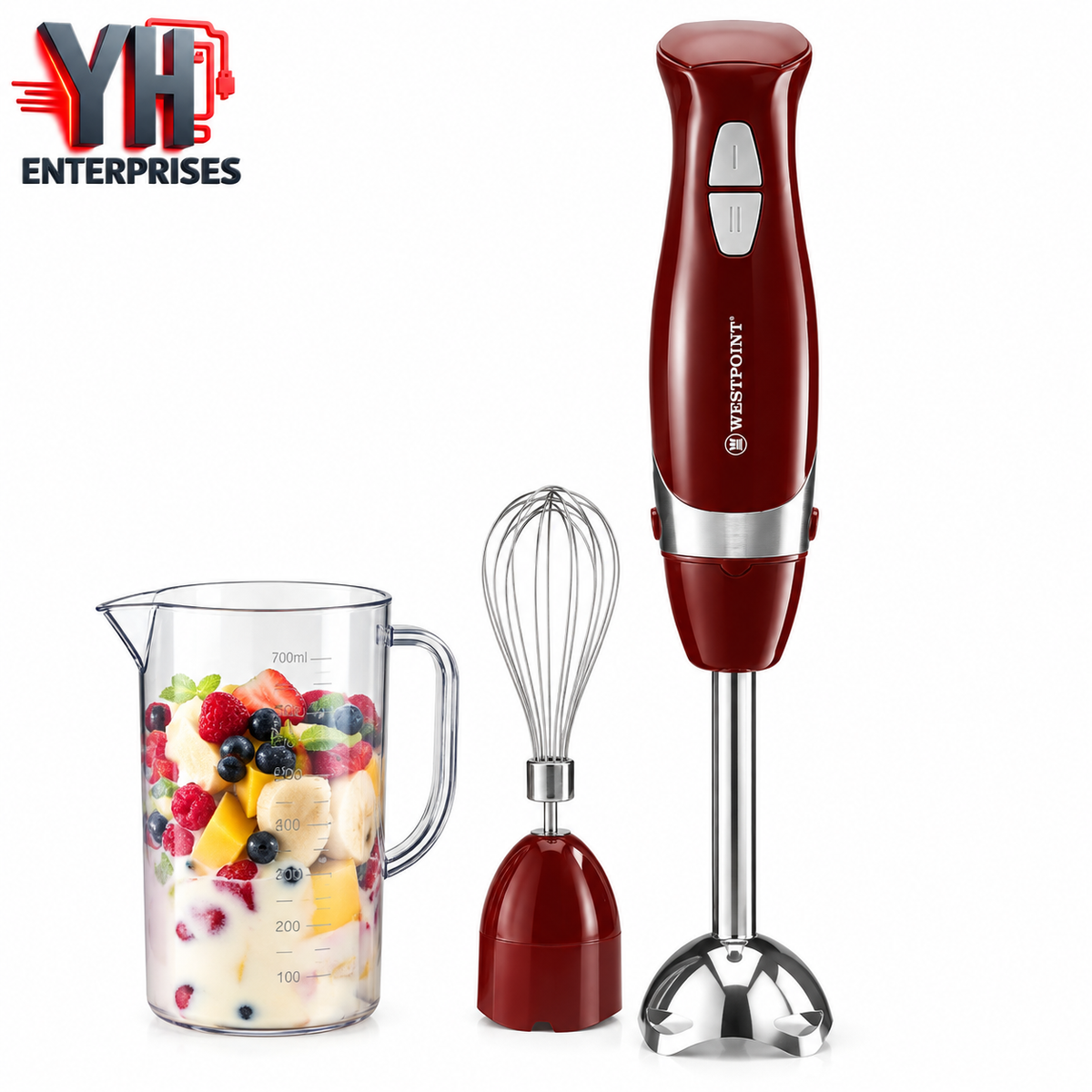 Westpoint WF-9715 Professional Hand Blender 2 in 1 600W with Titanium Gold Blades & 800ml Jar in Pakistan | YH Enterprises