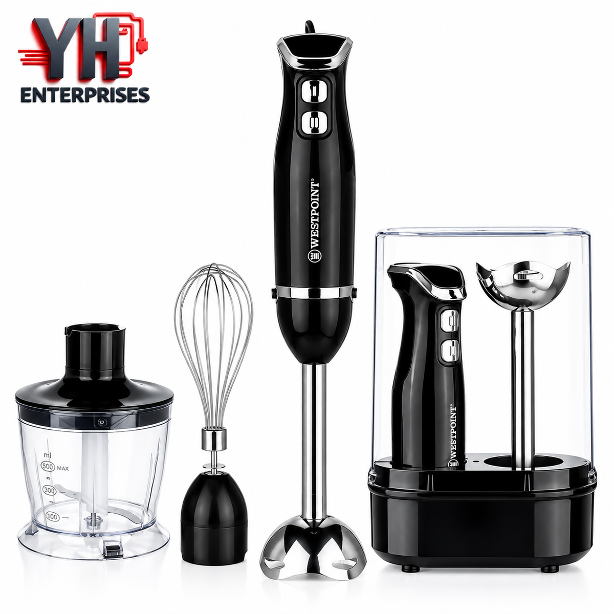 Westpoint WF-9816 Deluxe Hand Blender 3 in 1 600W with Titanium Gold Blades & 1000ml Beaker in Pakistan | YH Enterprises